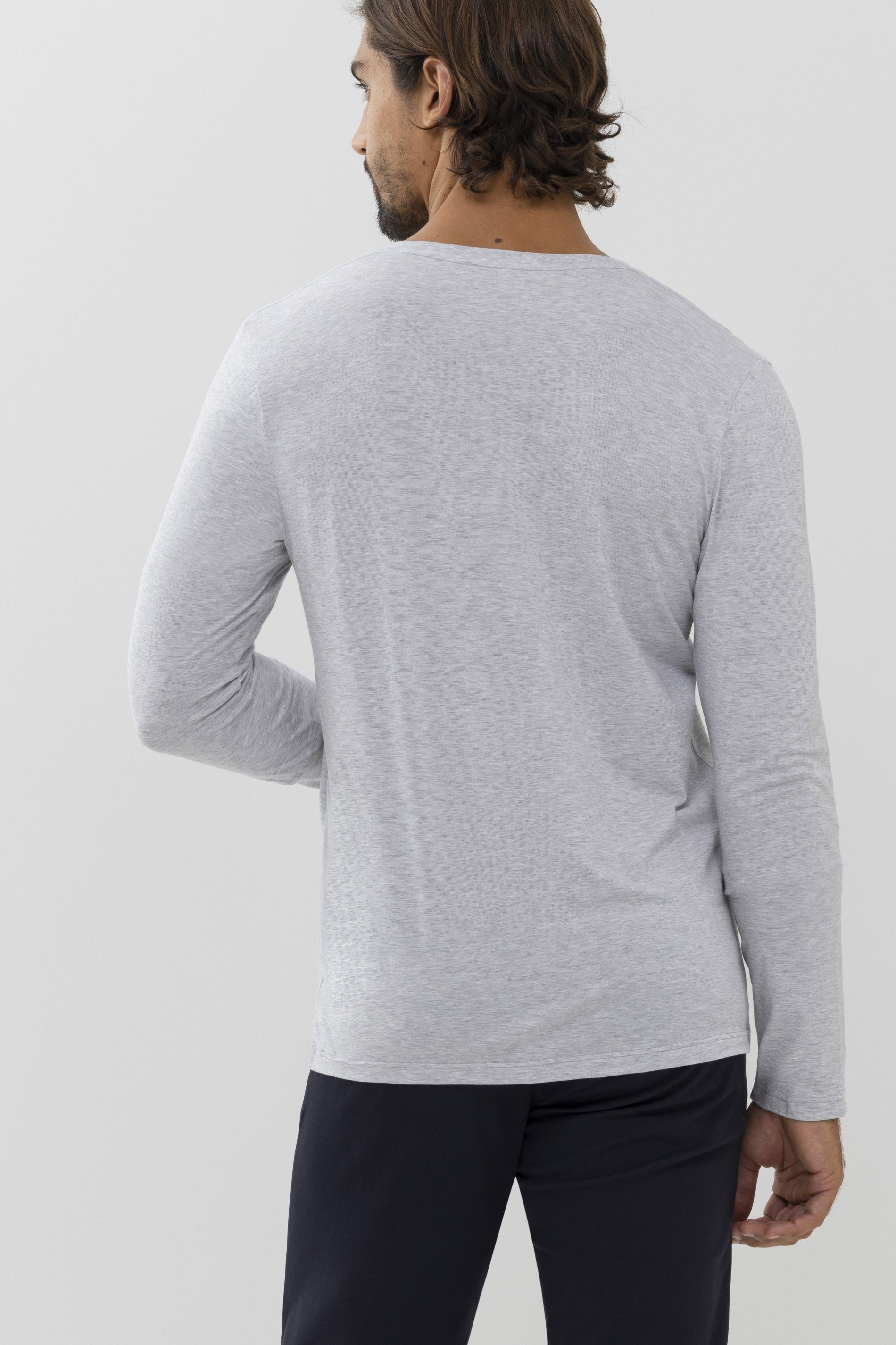Langarmshirt Grey Dry Mey Melange Uni (1-tlg) Cotton Colour Serie Light