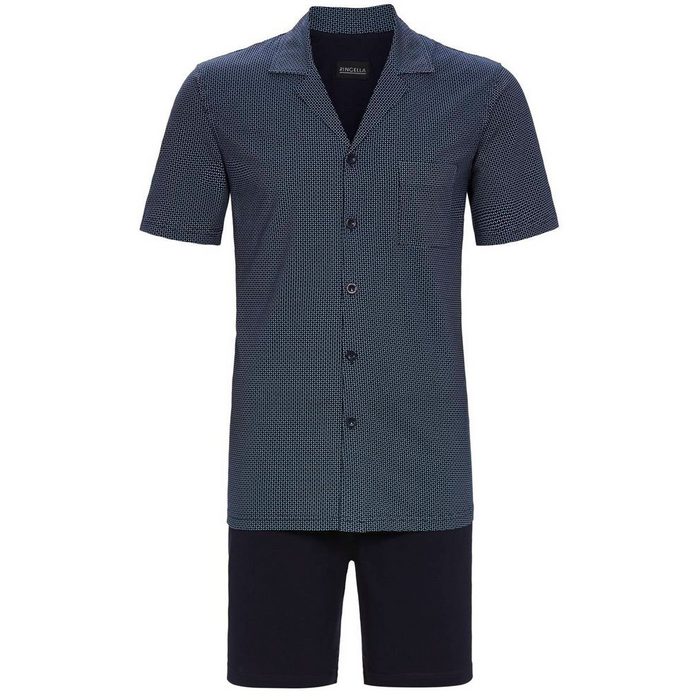 Ringella Shorty Herren Schlafanzug im Hemdstyle mit durchgehender Knopfleiste 2241302 - Marine Sommerpyjama (2 tlg) Durchgehende Knopfleiste