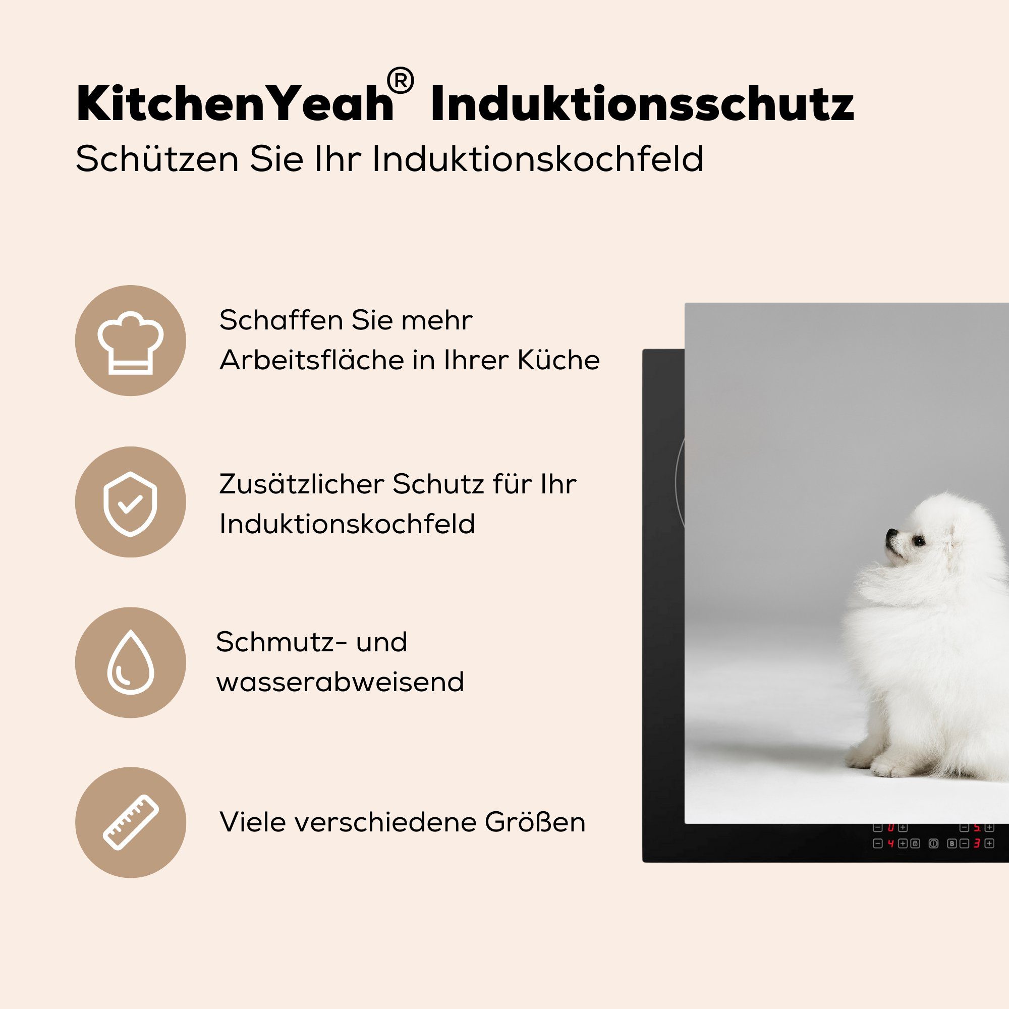 MuchoWow Herdblende-/Abdeckplatte Pomeranian von der 78x78 (1 cm, für Arbeitsplatte Seite, Ceranfeldabdeckung, tlg), Vinyl, küche