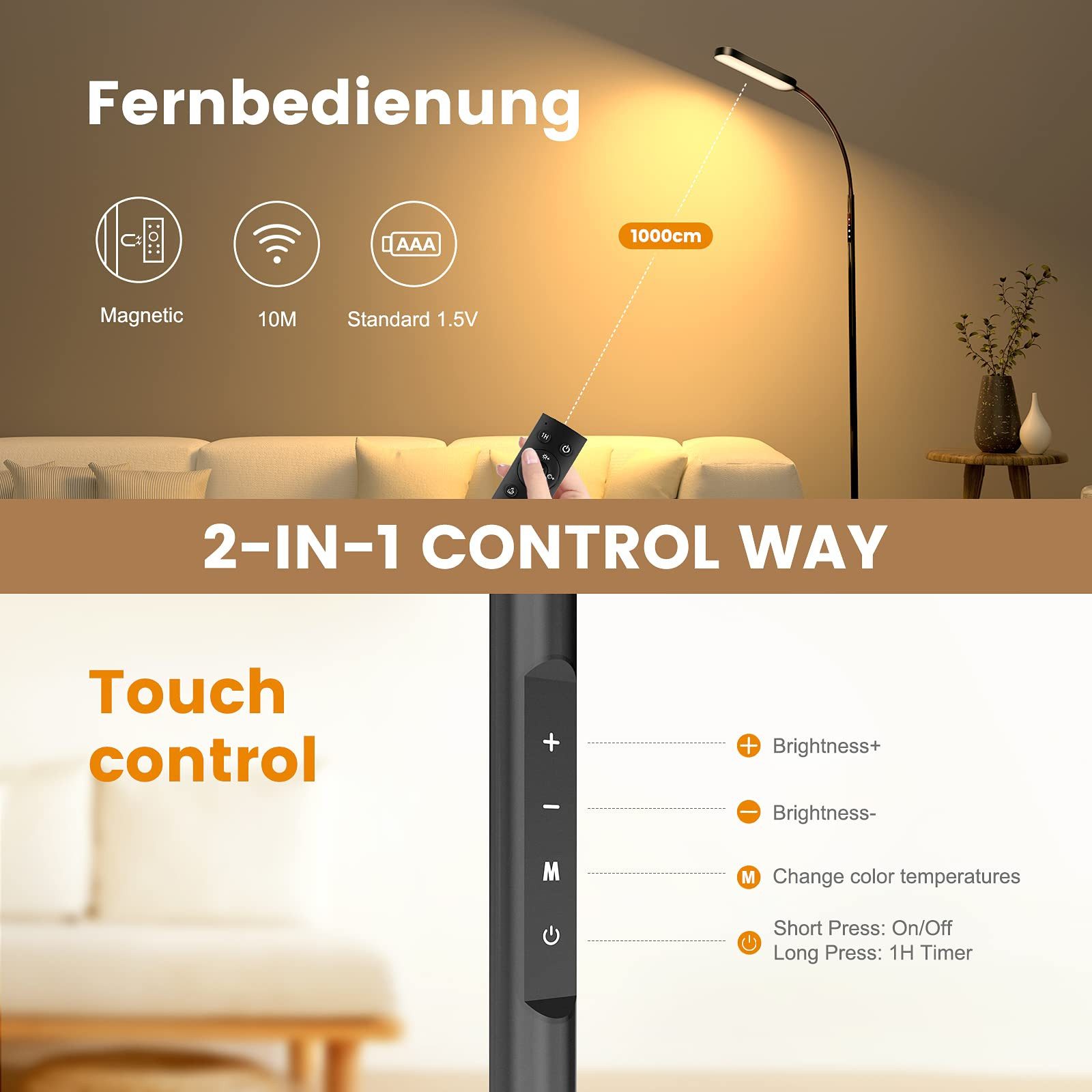 ANTEN LED Stehlampe 12W Stehleuchte Stufenlos günstig online kaufen