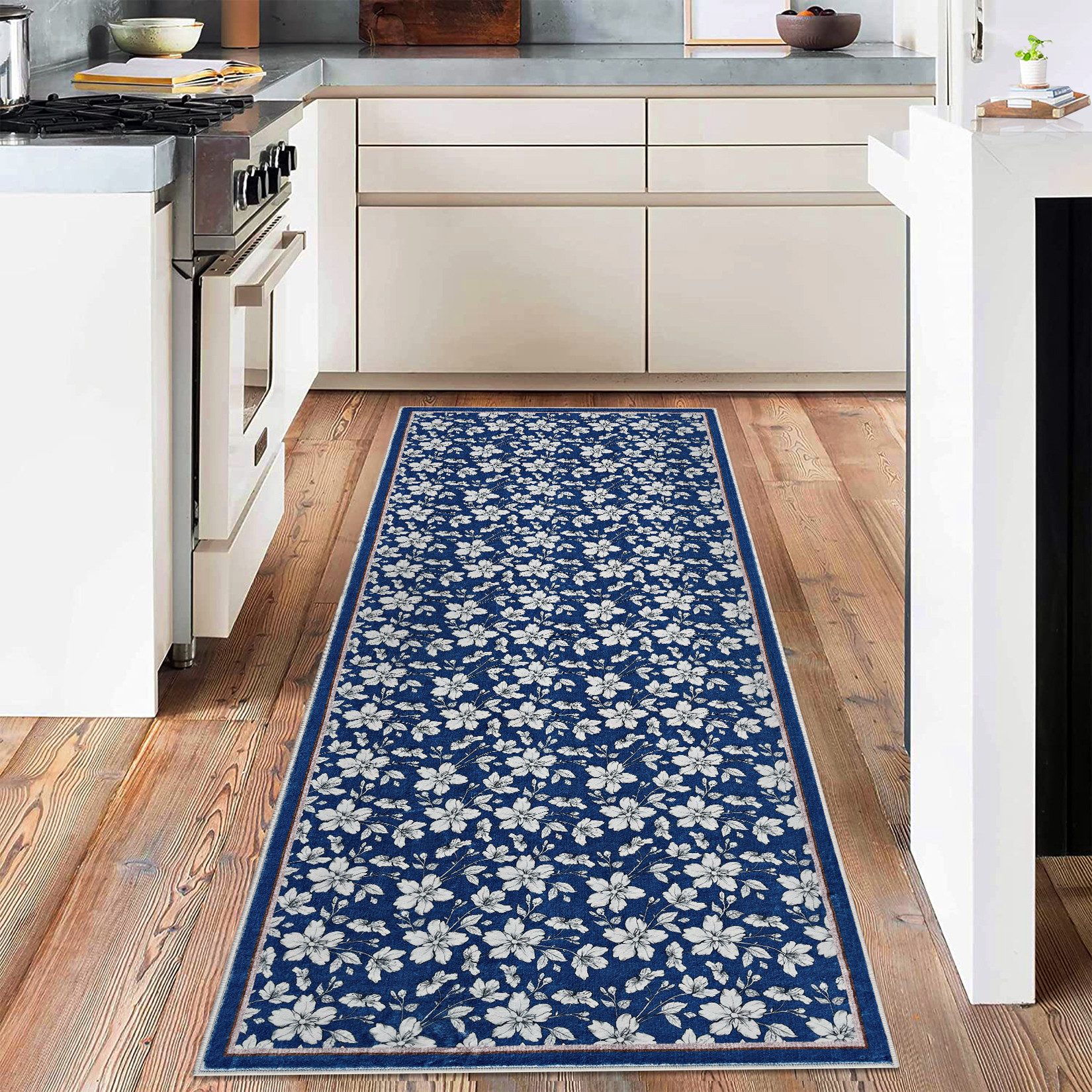 GarveeMore Teppich Wohnzimmerteppiche Vintage Blumen Kurzflor Waschbarer Te günstig online kaufen