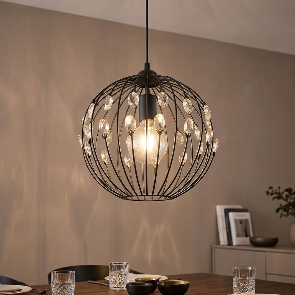 GLOBO LIGHTING Pendelleuchte, Leuchtmittel nicht inklusive, Hängelampe Hängeleuchte Pendellampe Kristalle Gitter schwarz 30x120 cm