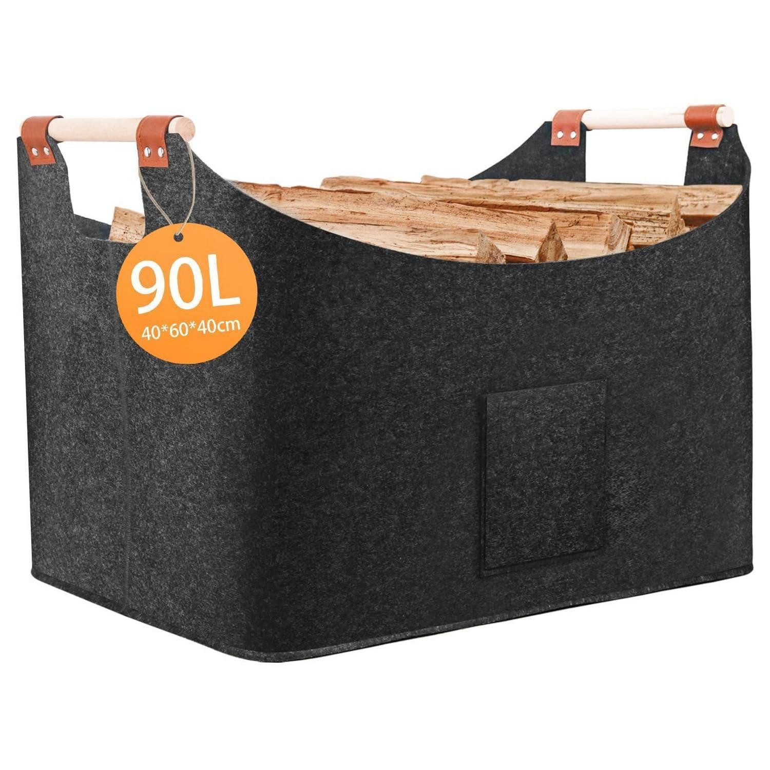 LuxusKollektion Kaminholzkorb Faltbarer Filzkorb 40x40x60cm Holz Kamin Spielzeug Auto
