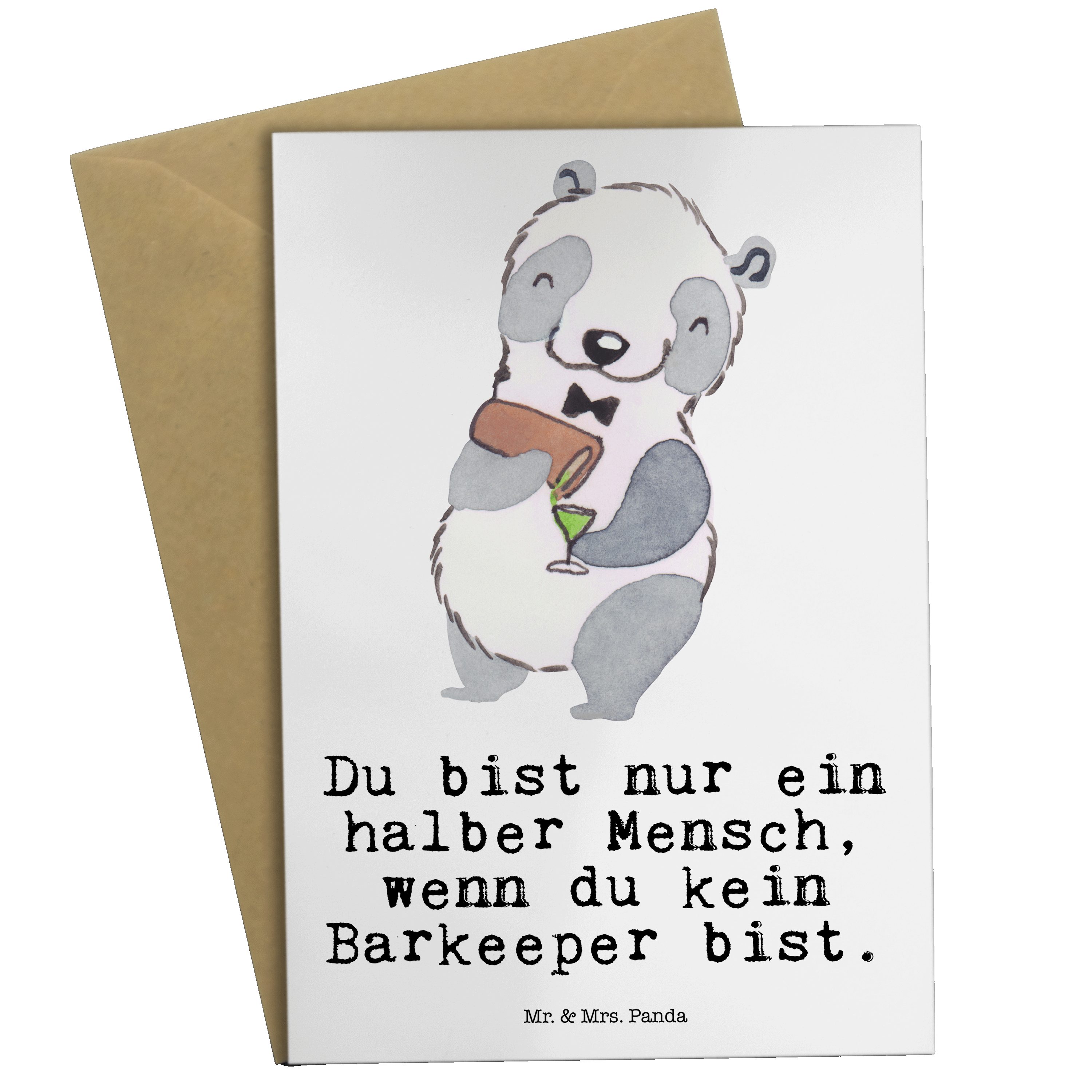 Mr. & Mrs. Panda Grußkarte Barkeeper mit Herz - Weiß - Geschenk, Klappkarte, Dankeschön, Ausbild