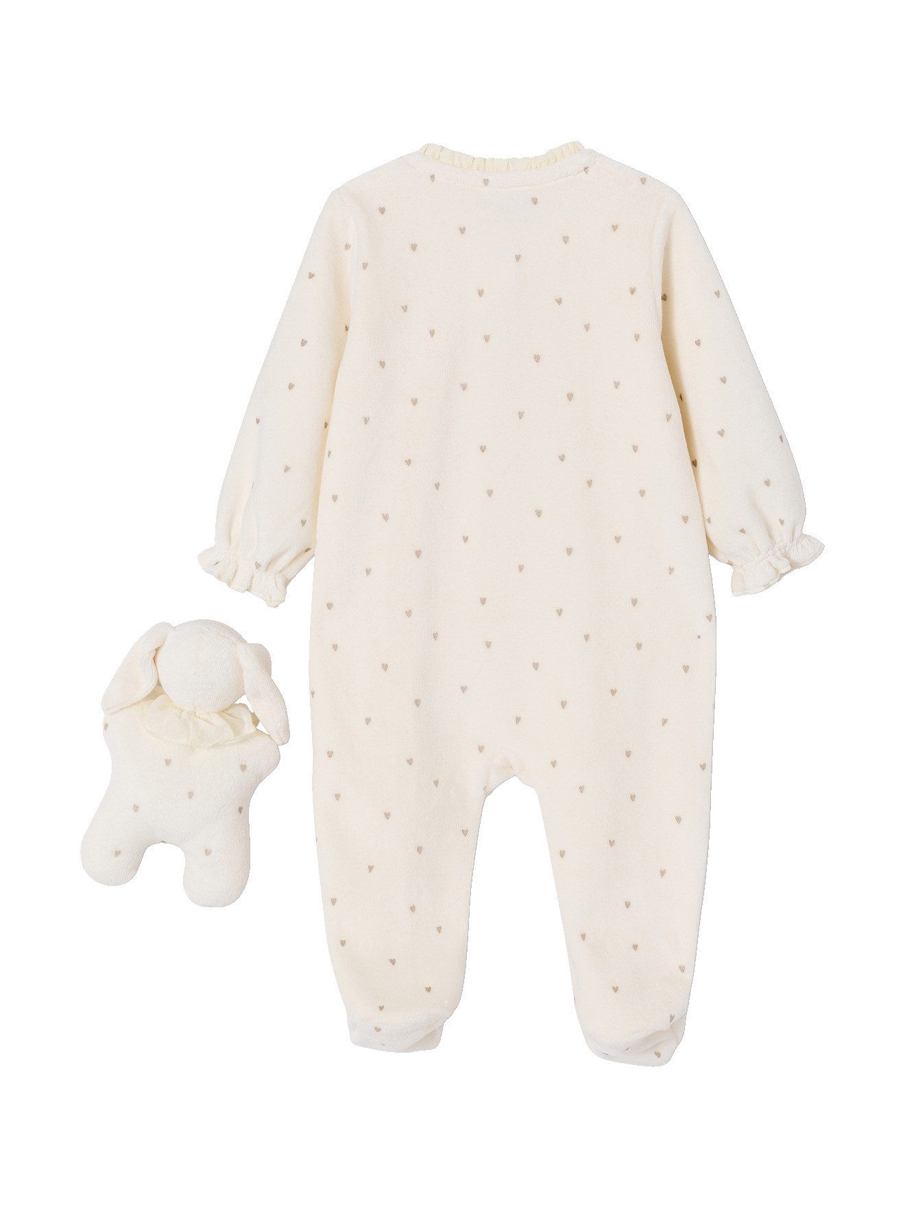 vertbaudet Schlafoverall Baby Schlafanzug und Kuscheltier-Set aus Samt