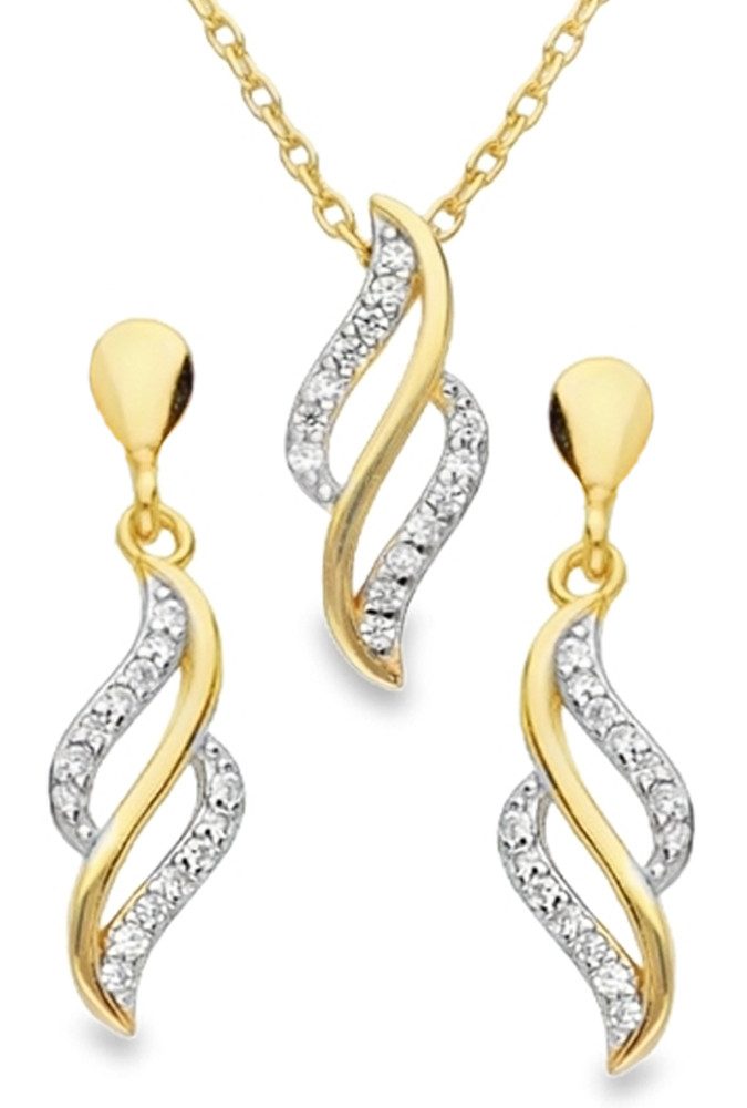 Limana Schmuckset 925 Silber Gold vergoldet Halskette Ohrringe Kette Ohrste günstig online kaufen