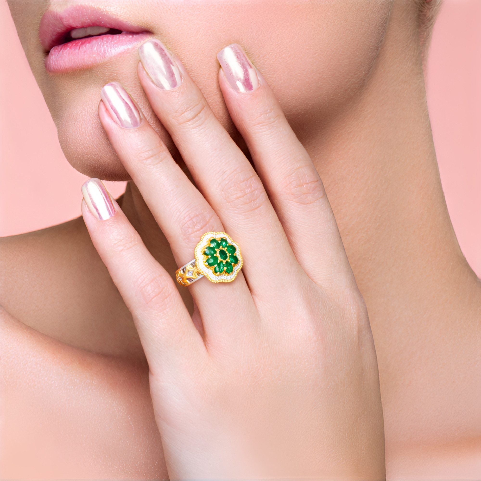 Cavill Silberring Sambia-Smaragd-Silberring (Gems en Vogue) (1-tlg)