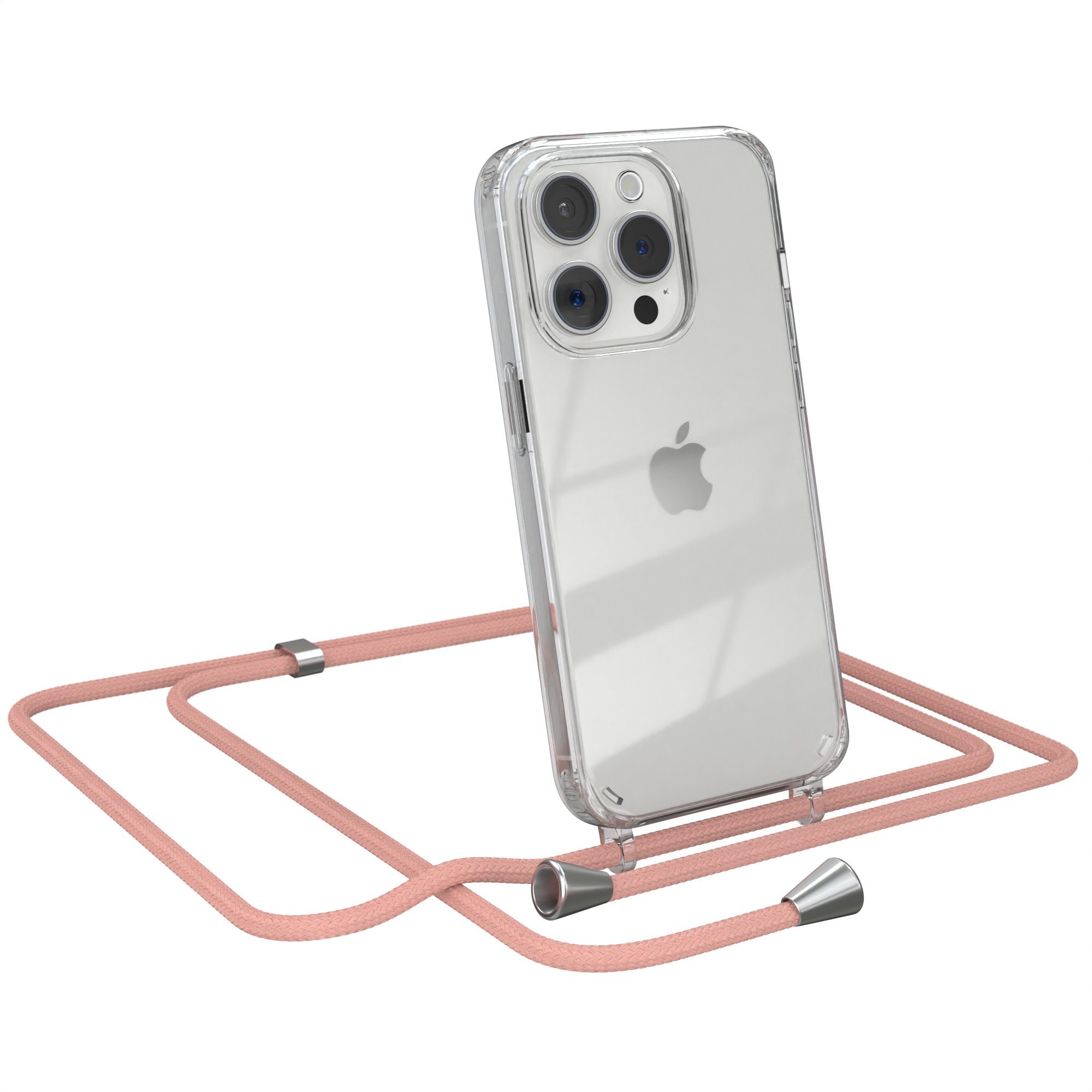EAZY CASE Handykette mit-/ohne Magsafe Hülle für iPhone 15 Pro 6,1 Zoll, Ketten Hülle Schultergurt Schutzhülle Tasche mit Band Altrosa Unifarbe
