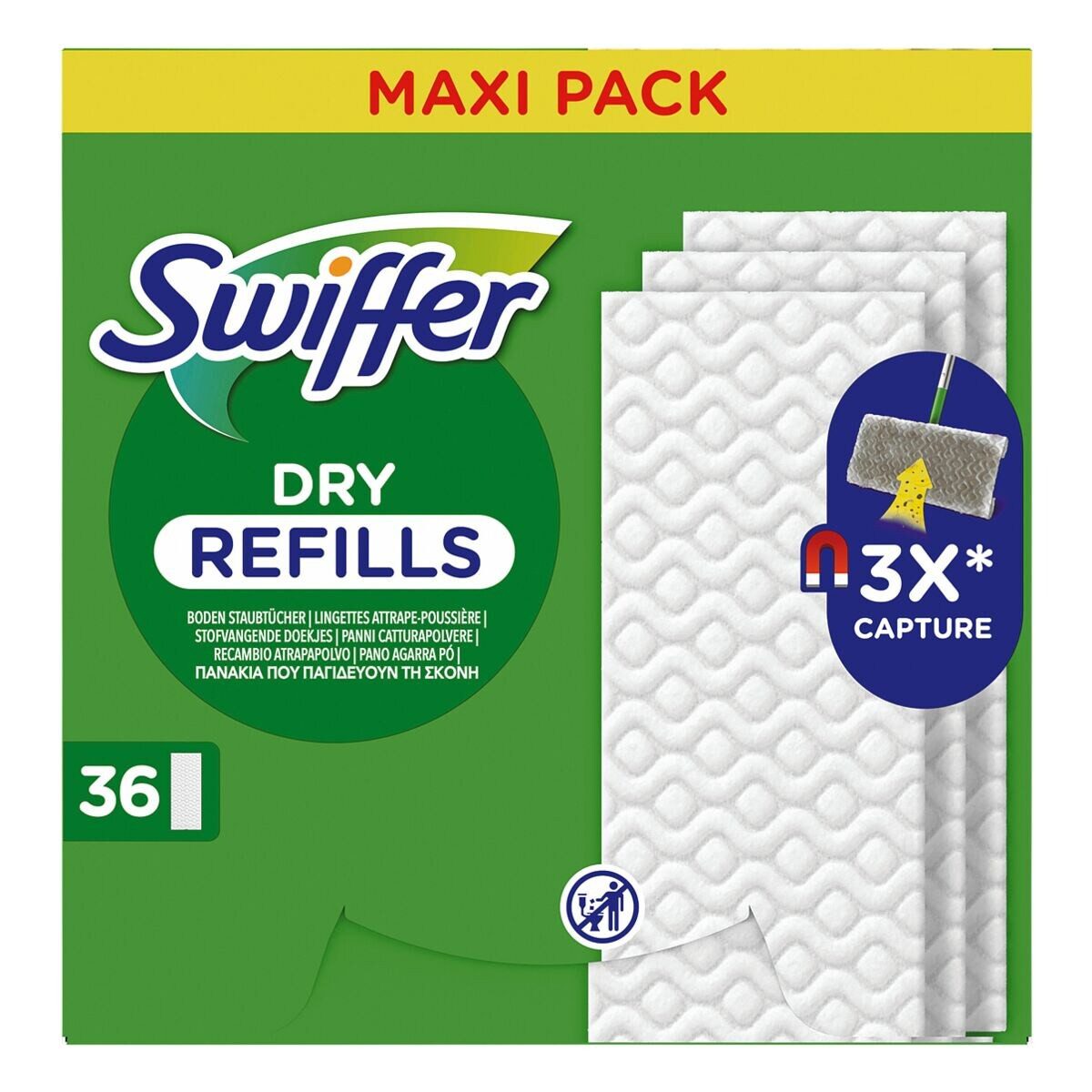 Swiffer DRY REFILLS Reinigungstücher (Nachfüllpack Trockene Bodentücher, 36 Stück)