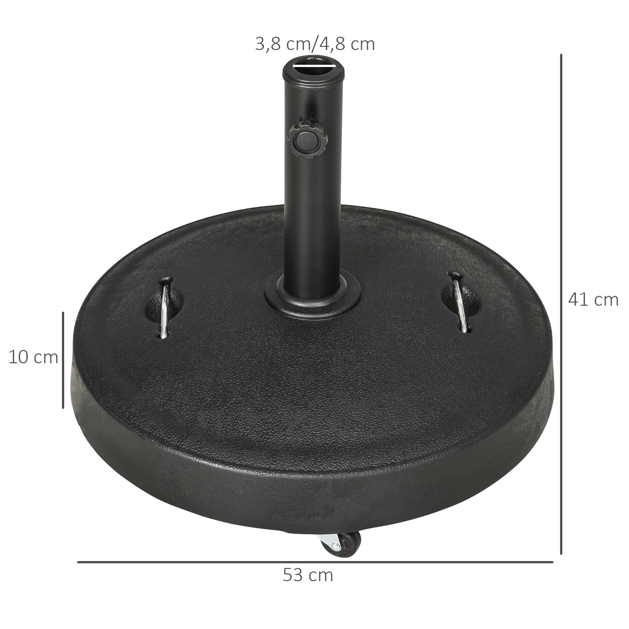 Outsunny Schirmhalter Sonnenschirmständer 25 kg mit Rollen Schirmständer, für Garten, Balkon, für Stöcke bis Ø 48 mm, Sonnenschirmhalter, 1 tlg., Sonnenschirmfuß