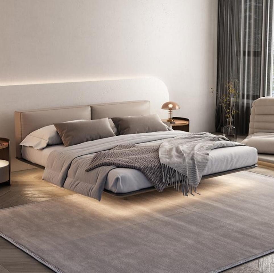 JVmoebel Bettgestell Designer Doppelbett Hellgrau – Luxus Betten Holzgestell Schlafzimmer (1-tlg), Made in Europa