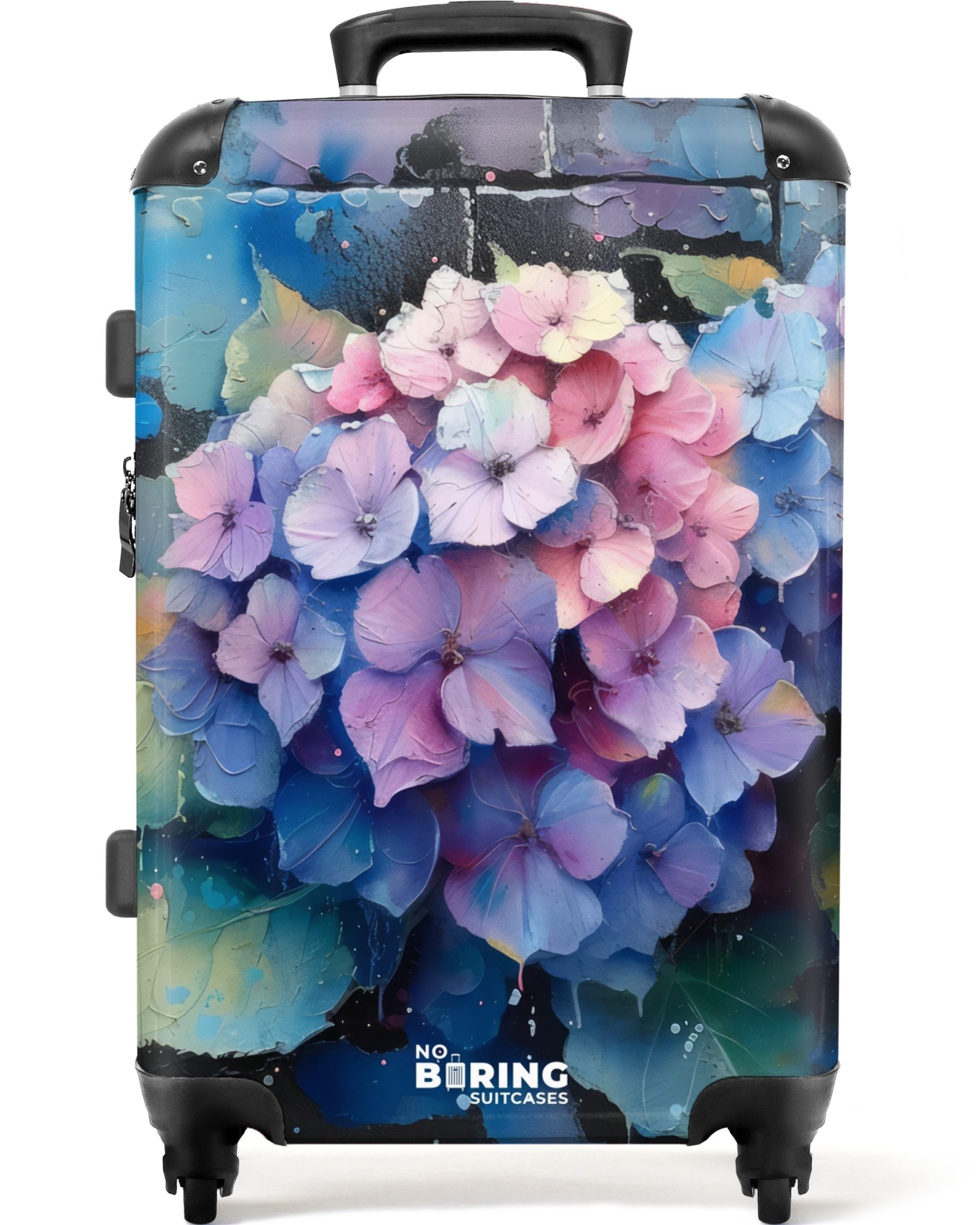 NoBoringSuitcases.com© Hartschalen-Trolley Hortensienblüten im Graffiti-Sti günstig online kaufen