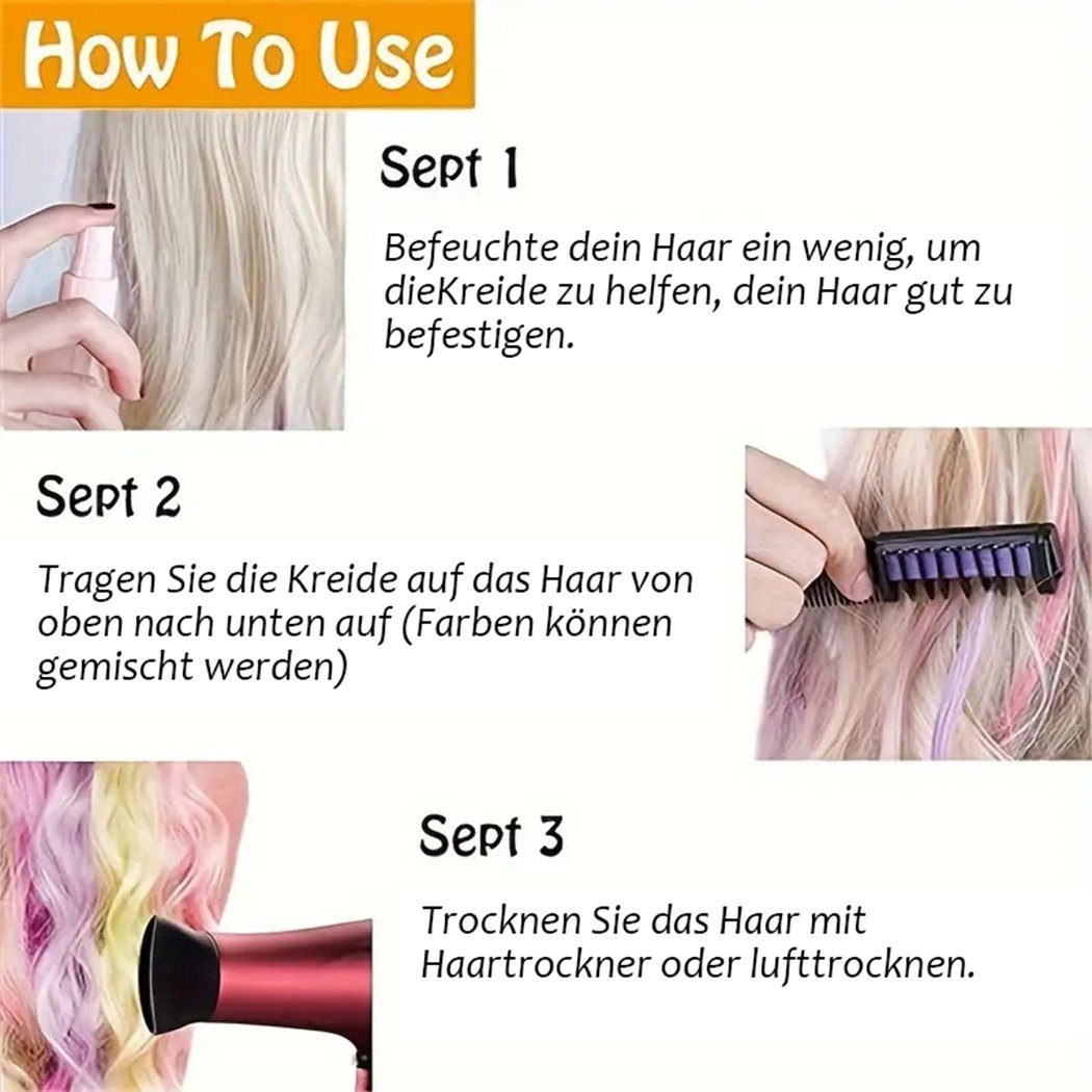 TUABUR Haarbürsten-Set Haarfärbekamm, Haarfärbestab, 10-tlg. Einweg-Haarfärbekreide, bunter