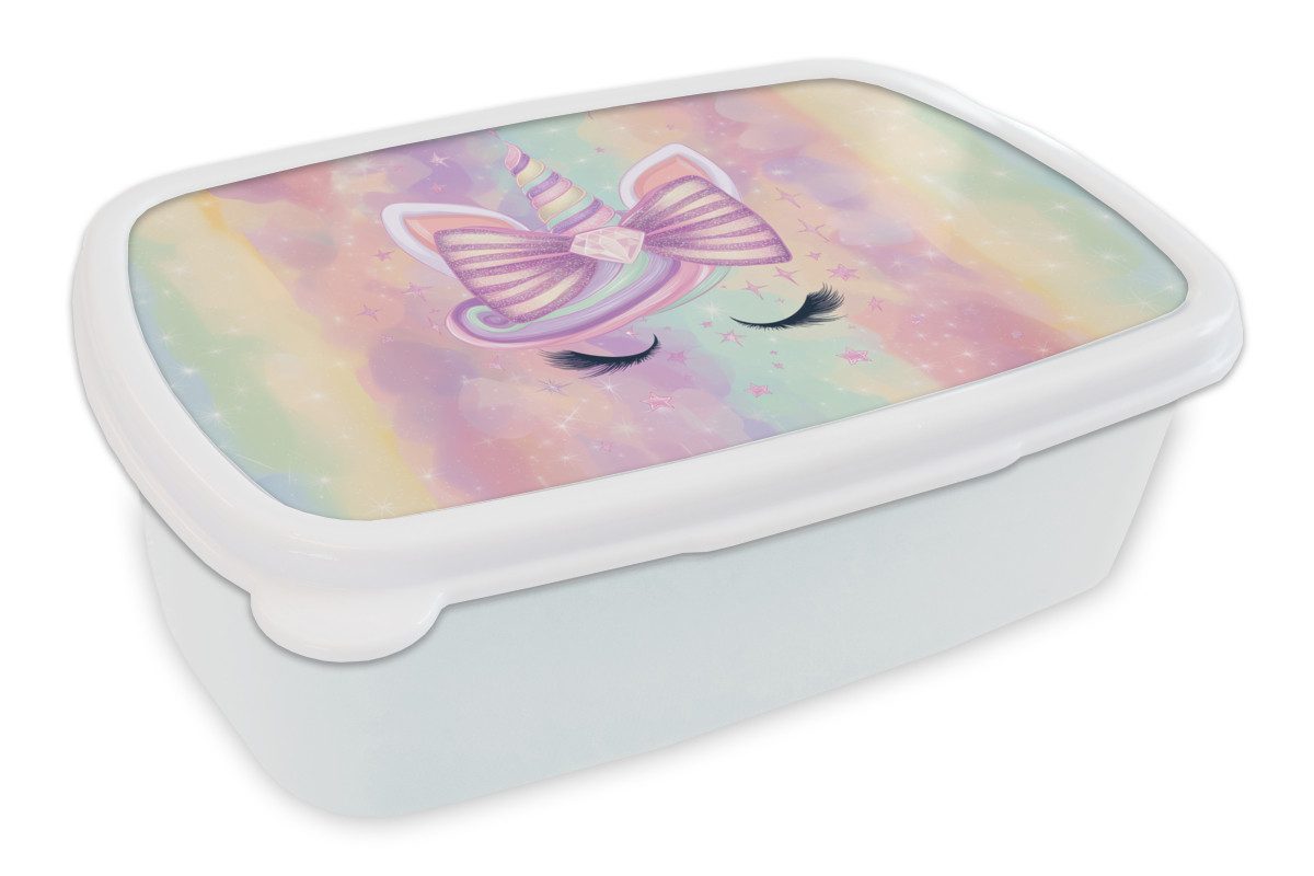 MuchoWow Lunchbox Einhorn - Glitzer - Regenbogen - Pastell, Kunststoff, (2-tlg), Brotdose Schule oder Arbeit, Brotbox für Kinder und Erwachsene