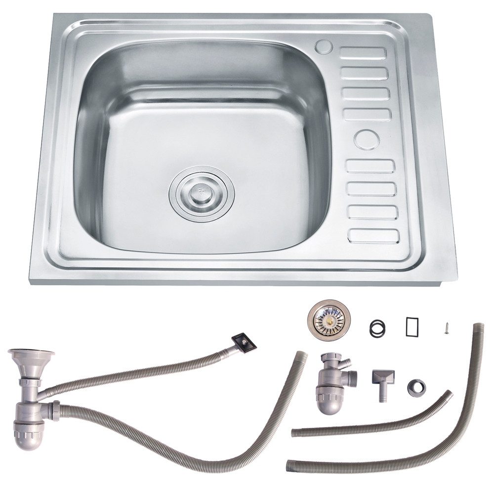 Melko Einbauspüle Melko Einbauspüle Spülbecken Edelstahl 60CM eckig + Ablage Siphon, rechteckig, 60/50 cm, Set inkl. Siphon, (Stück), Anti-Kondensbeschichtung