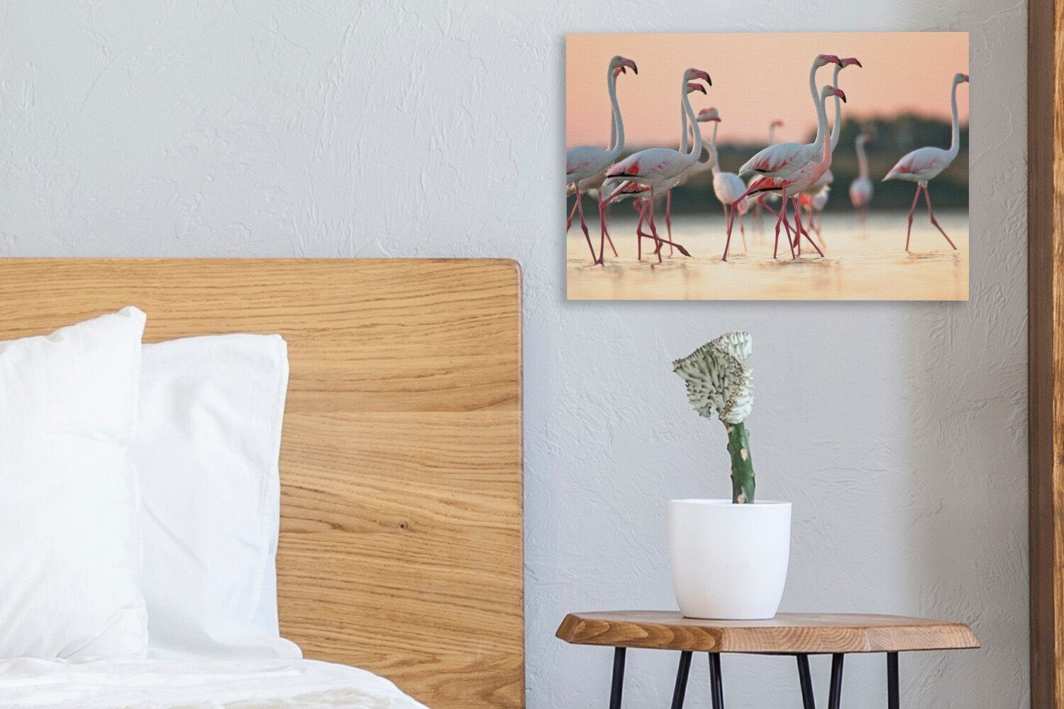Flamingos Wanddeko, St), cm bei (1 Leinwandbild Sonnenuntergang, Leinwandbilder, OneMillionCanvasses® 30x20 Wandbild Aufhängefertig,