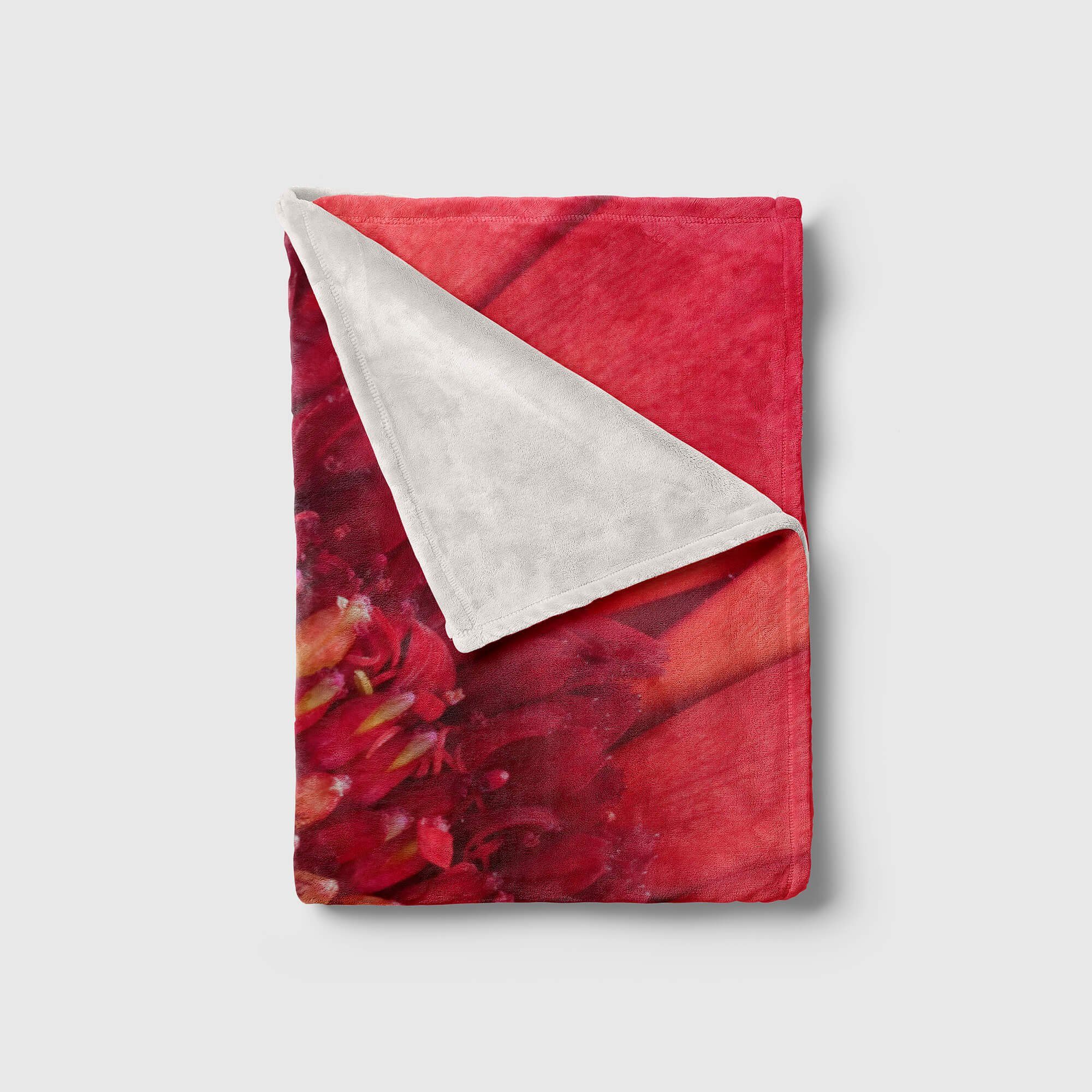 Sinus Art Handtücher Handtuch (1-St), N, Kuscheldecke Baumwolle-Polyester-Mix Fotomotiv Saunatuch Blüte mit Strandhandtuch Handtuch Rote Blume