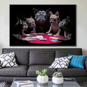 TPFLiving Kunstdruck (OHNE RAHMEN) Poster - Leinwand - Wandbild, Die Pokerrunde mit den Bulldoggen (Verschiedene Größen), Farben: Leinwand bunt - Größe: 20x30cm