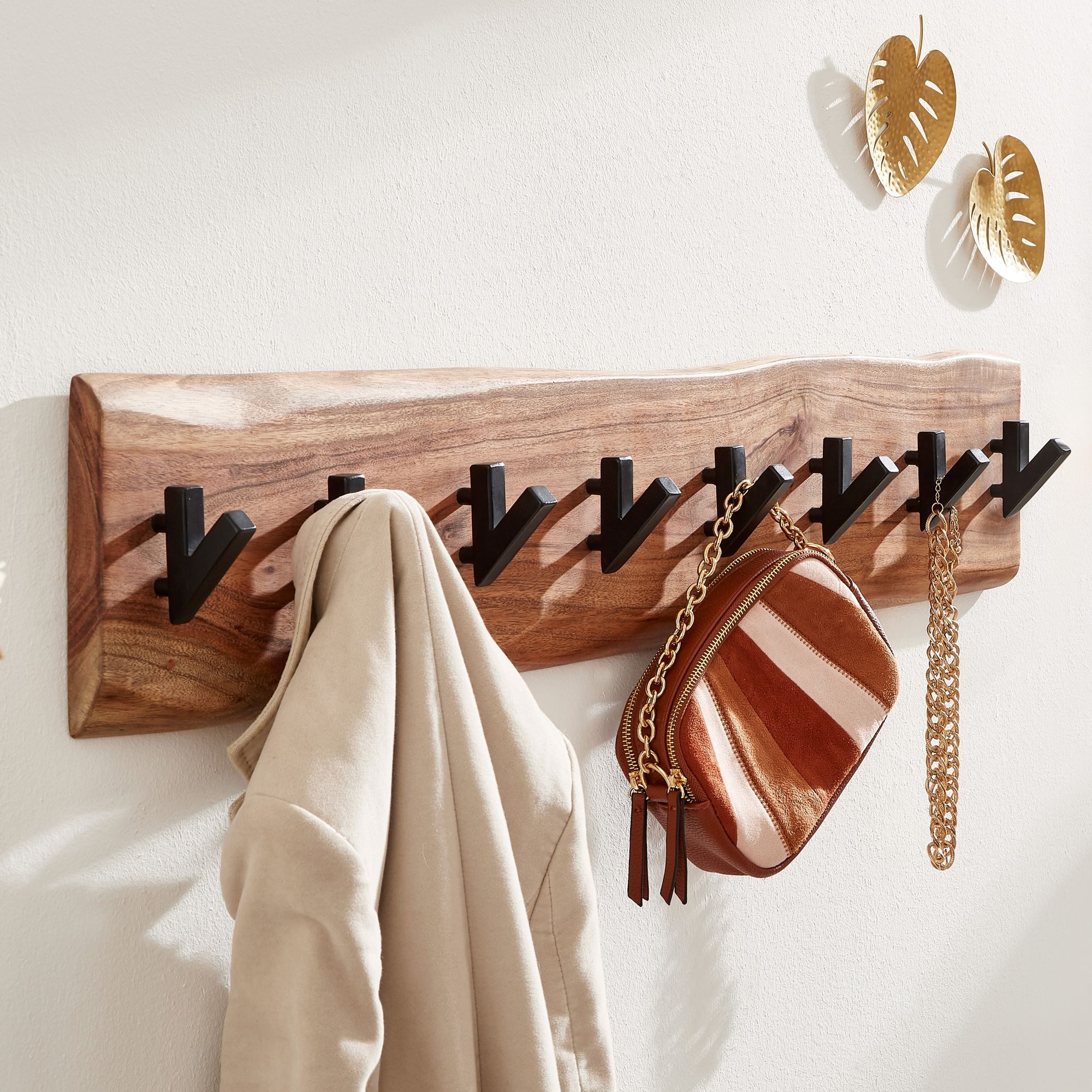 FINEBUY Garderobenpaneel Wandgarderobe Holz Metall Garderobe Flur Massivhol günstig online kaufen