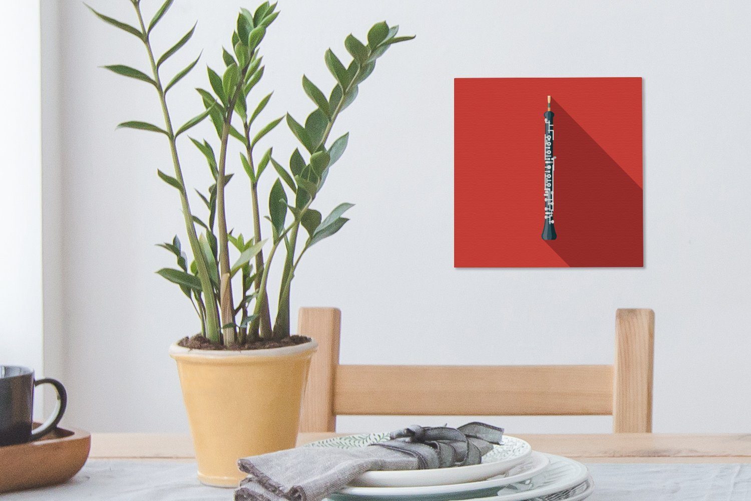 OneMillionCanvasses® Leinwandbild Eine (1 St), für schwarzen Wohnzimmer rotem Leinwand Illustration Oboe auf Hintergrund, einer Schlafzimmer Bilder