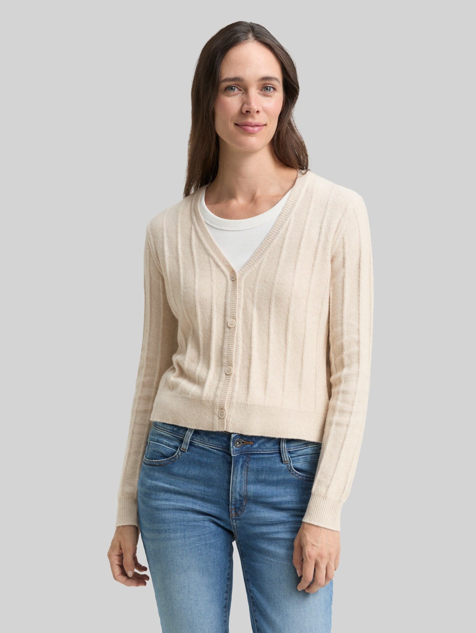 TOM TAILOR Cardigan Pullover & Strickjacken Rib Cardigan mit Wollanteil