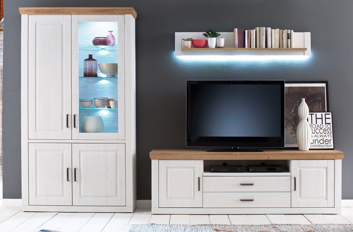 MCA furniture Wohnwand Wohnwand Anbauwand II Brixen, Landhaus modern, Pinie Aurelio / Grand, (3-St)