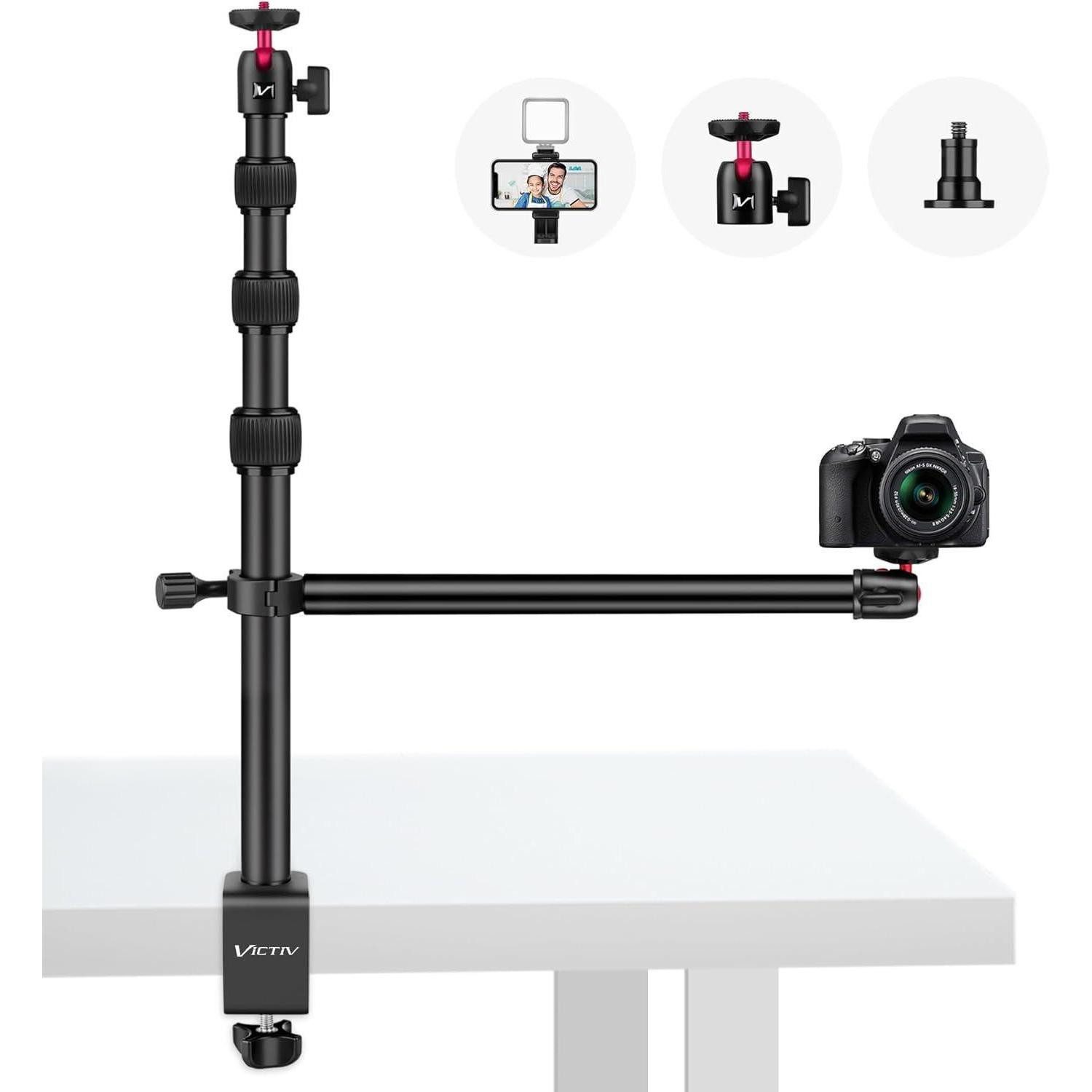 Victiv Tischstativ Klemmstativ Kugelkopf 37-105cm DSLR Smartphone Schwarz rot Tischstativ