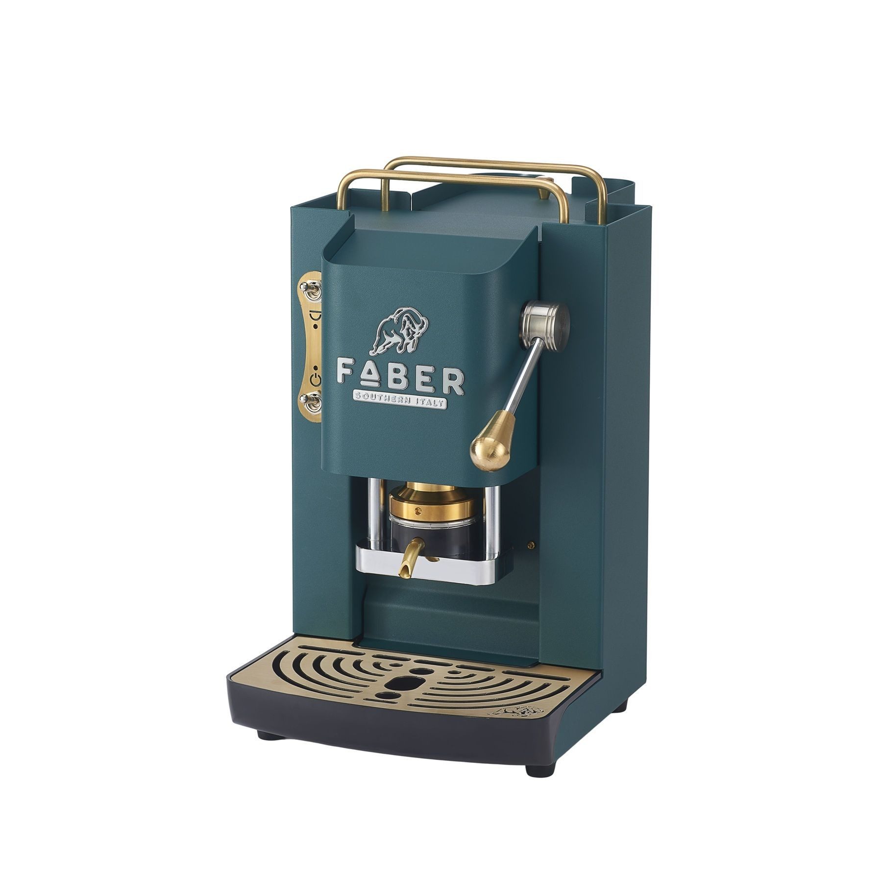 Faber Coffee Machines Kaffeepadmaschine Faber Pro Deluxe 3.0 Messing, ESE Pads, Messing-Details mit hochwertigem 3D-Logo