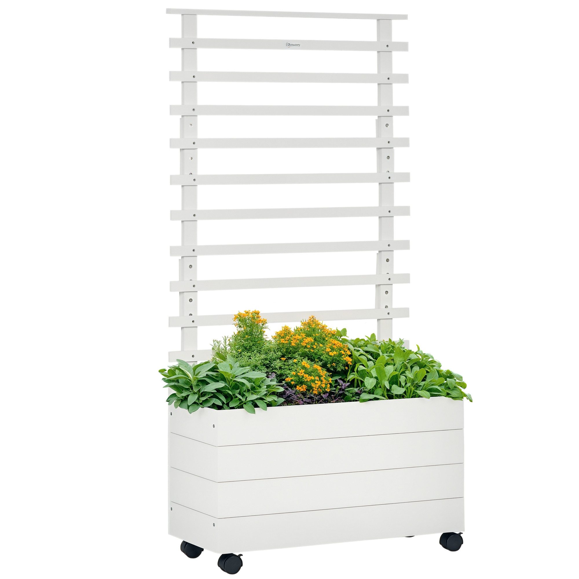 Outsunny Hochbeet mit Rankgitter, Blumenkasten mit Rollen (Pflanzkasten mit Rankgitter, 1 St., Blumenkasten aus Holz), für Garten Balkon Terrasse, für Kletterpflanzen Korbpflanzen, Blumen