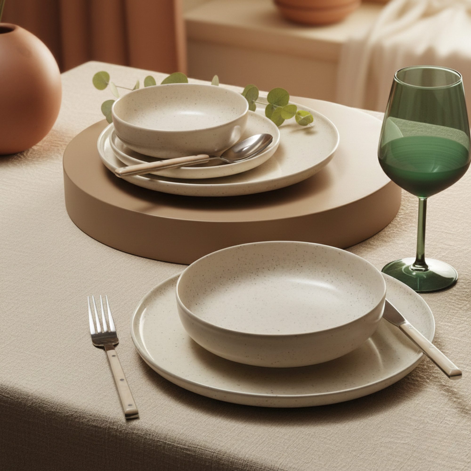 Kütahya Porselen Tafelservice Moderna 18-tlg. Geschirrset für 6 Personen - Creme (18-tlg), 6 Personen, Modernes Design, creme Farbe, 6 Personen Set