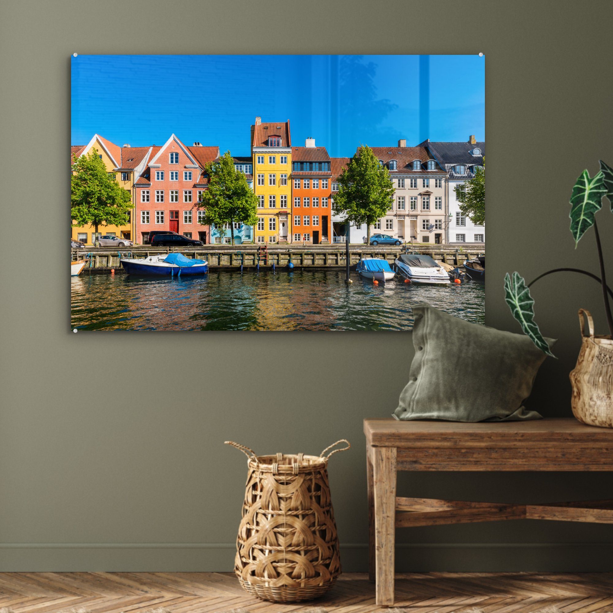 MuchoWow Dänemark, Wohnzimmer Häuser Schlafzimmer Acrylglasbilder Acrylglasbild Bunte & in (1 St),