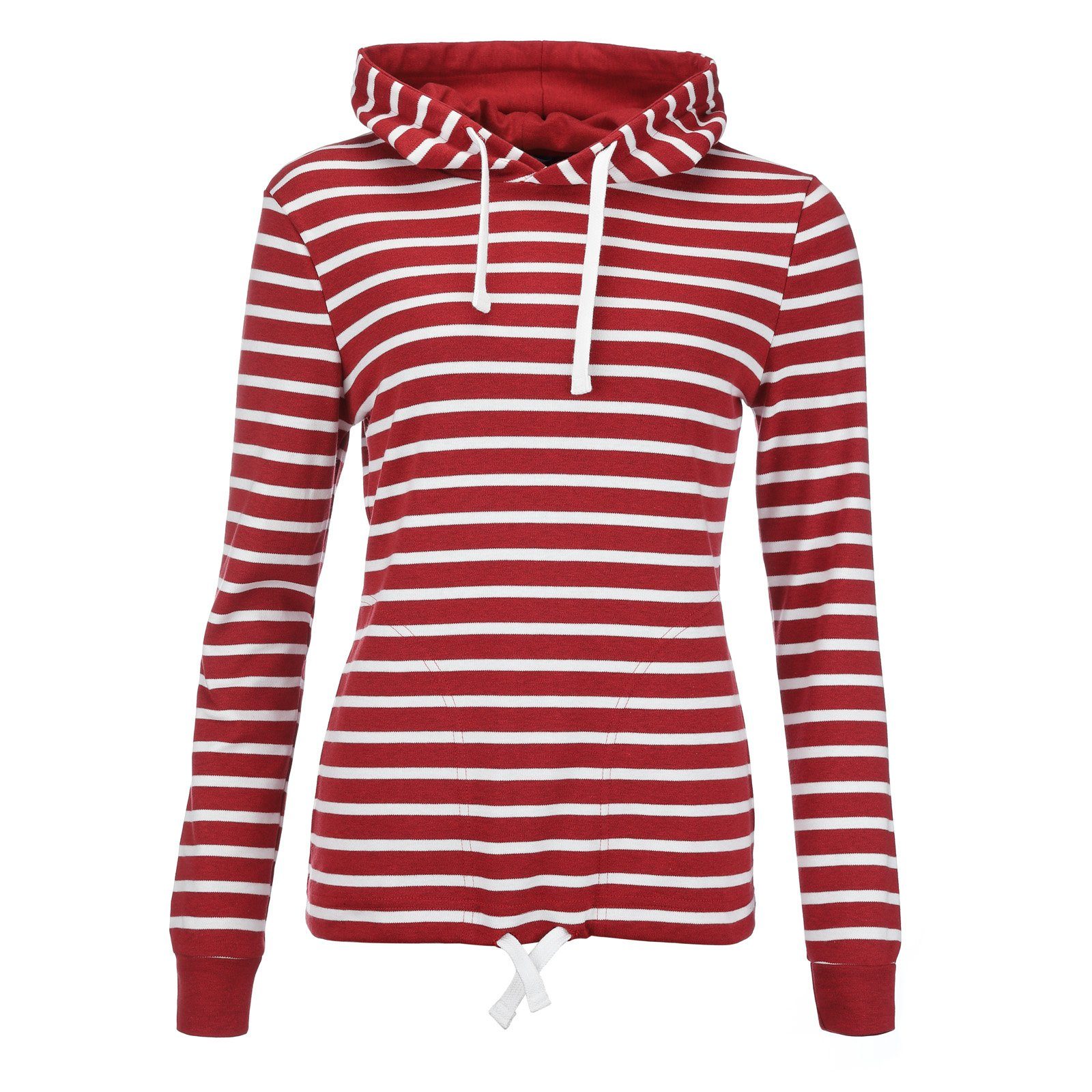 modAS Kapuzenpullover Damen Kapuzenshirt Maritim gestreift - Langarmshirt Streifen Baumwolle (02) rot / weiß