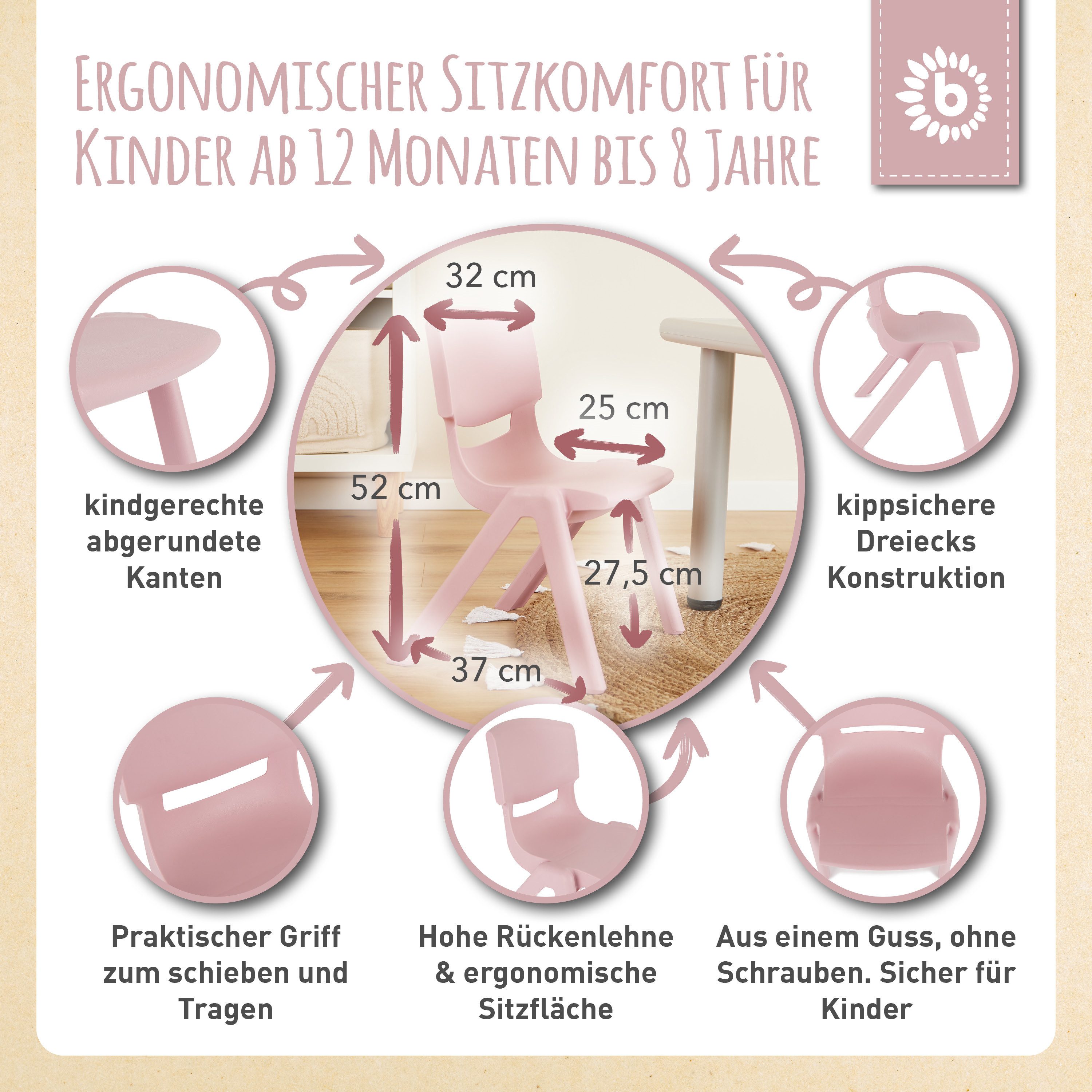BIECO Kindertisch Bieco Kindertisch mit 2 Stühlen stapelbar
