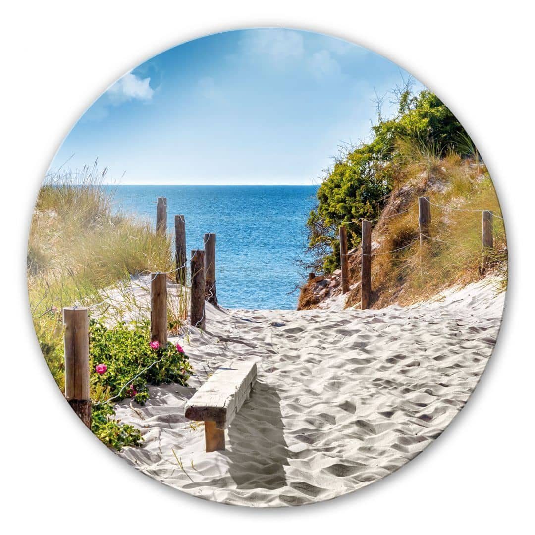 K&L Wall Art Glasbild Glas Wandbild Rund Glasbild Küstenblick Badezimmer Wellness, Wandschutz Deko Bilder, Wohnzimmer Wanddeko aus Glas moderne Glasbilder inkl. Wandhalterung