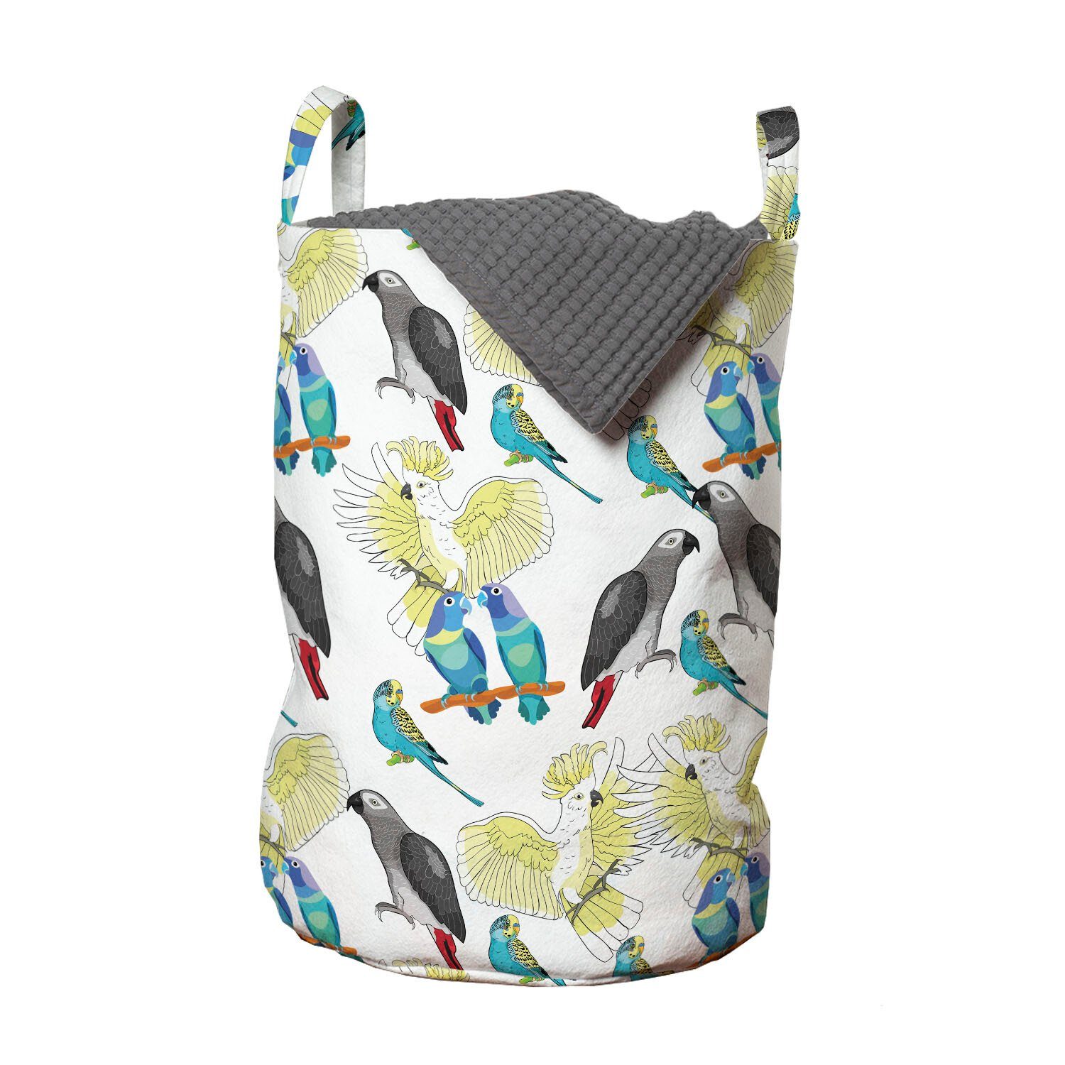 Abakuhaus Wäschesäckchen Wäschekorb mit Griffen Kordelzugverschluss für Waschsalons, Papagei Exotische Dschungel-Vögel Ast