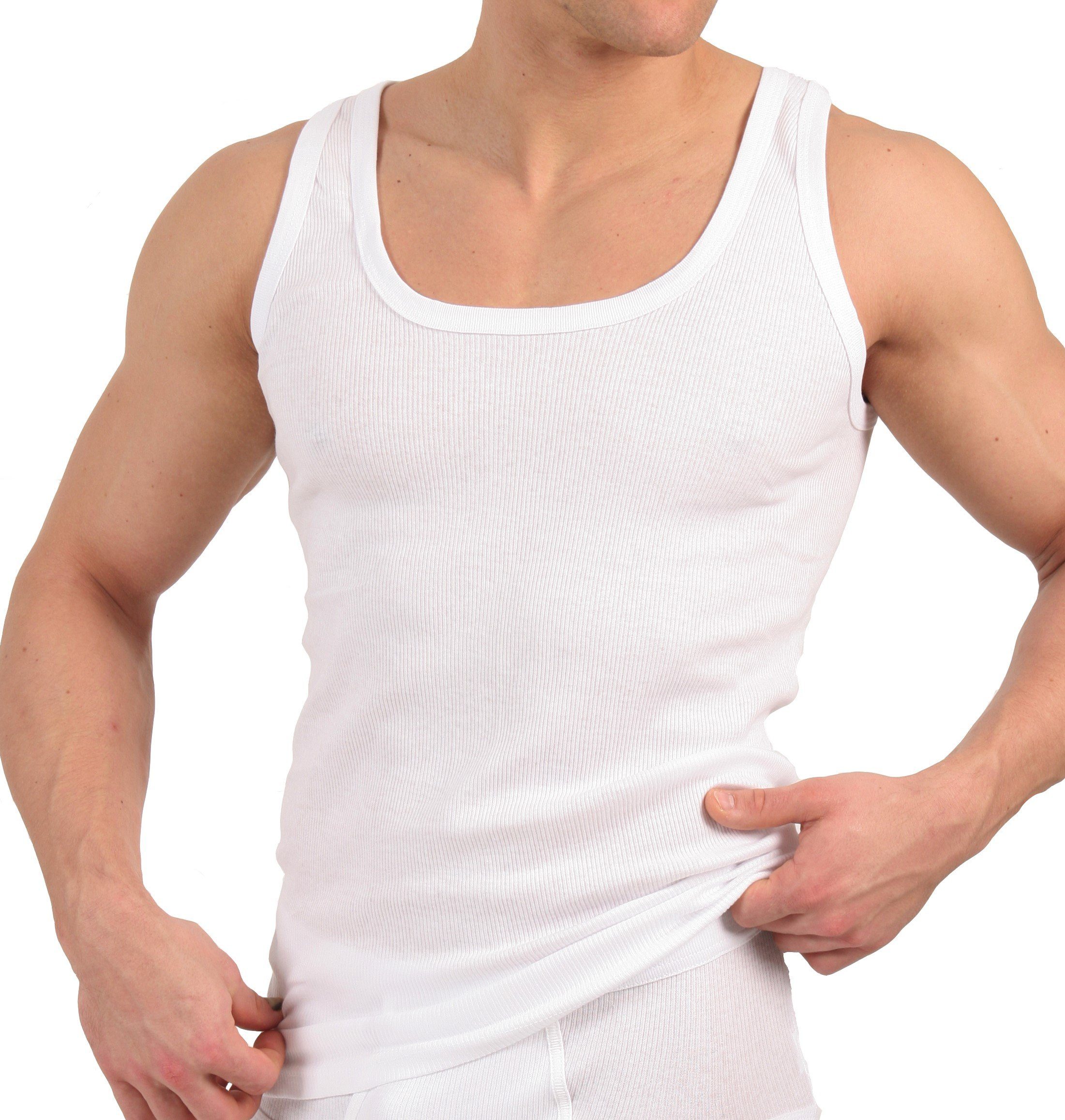 MT Achselhemd Herren Baumwoll Unterhemd Classic (6er Pack) Feinripp oder Doppelripp Doppelripp Weiss | Unterhemden