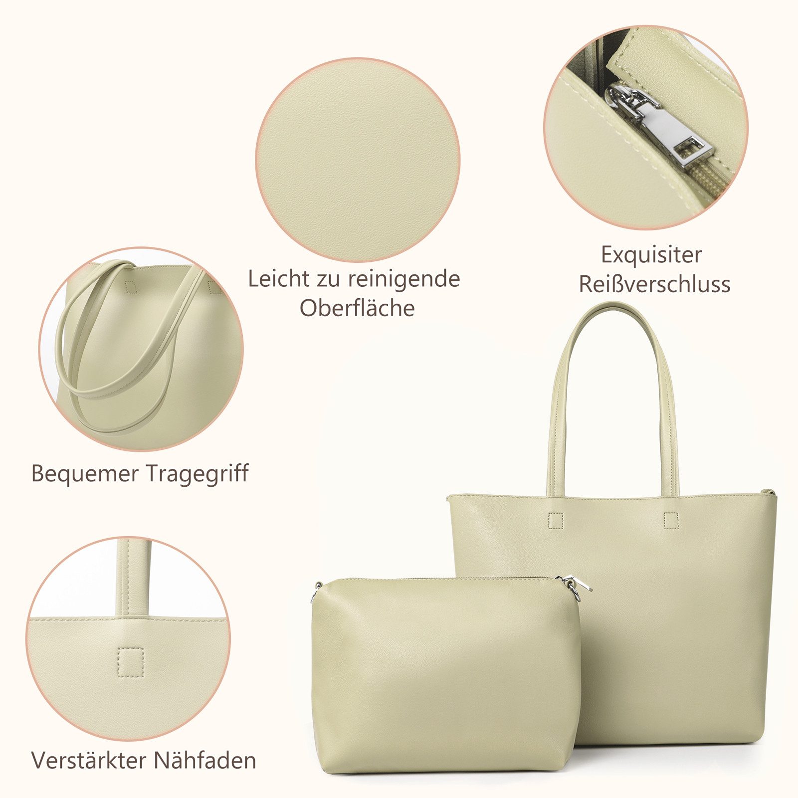 TAN.TOMI Shopper Damen Henkeltaschen Groß Handtasche Mit Einer Kosmetiktasche (2-tlg., Henkeltasche 2PCS Set Einfach Tote Bag), Handtaschen Damen Groß PVC Umhängetasche
