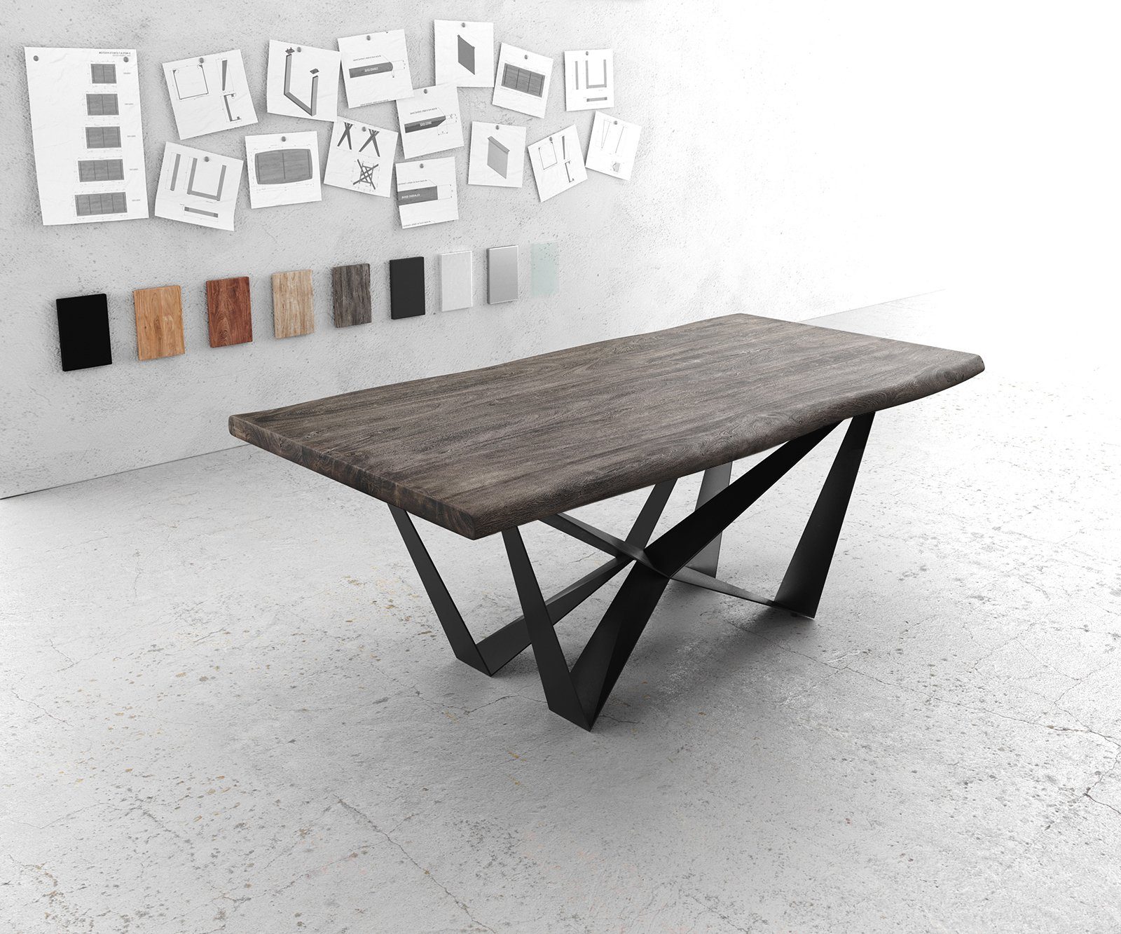 DELIFE Esstisch Edge, Akazie Platin 200x100 günstig online kaufen