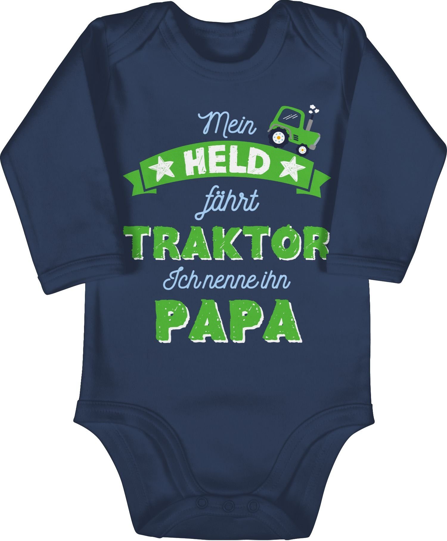 Mein Blau Baby Geschenk Held Traktor fährt Shirtracer Shirtbody Vatertag Navy Papa 1