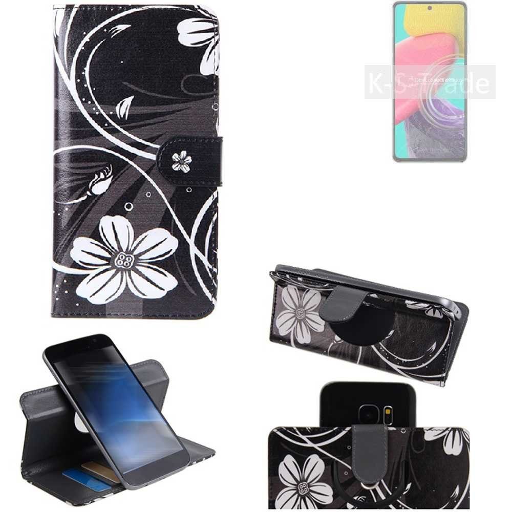 K-S-Trade Handyhülle für Samsung Galaxy M53 5G, Schutzhülle Handyhülle Hülle 360° Wallet Case ''Flowers''