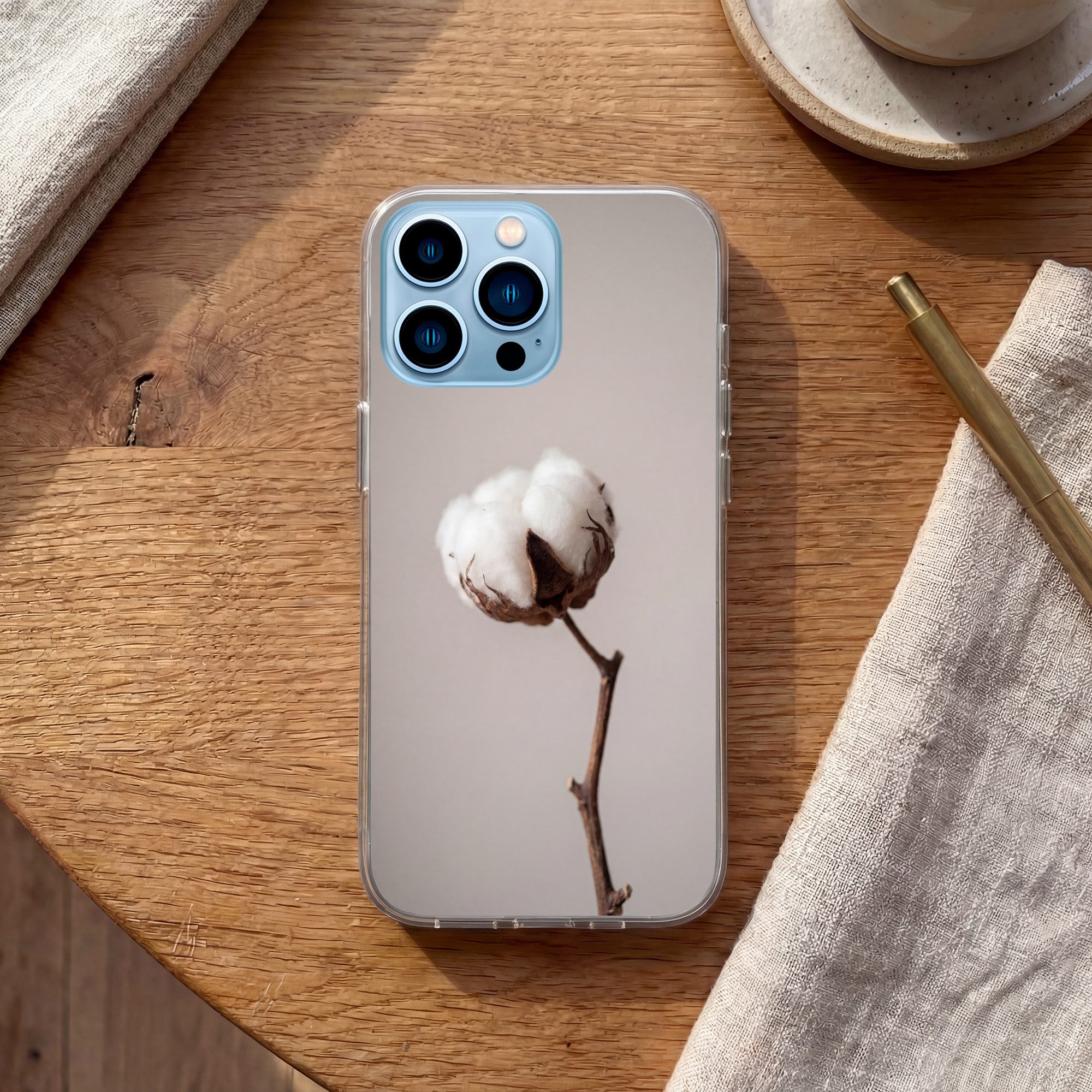 MuchoWow Handyhülle für Apple iPhone 13 Pro Max Wattebausch - Minimalistisch - Weiß, Smartphone-Bumper, Print, Handy Schutzhülle Dünn