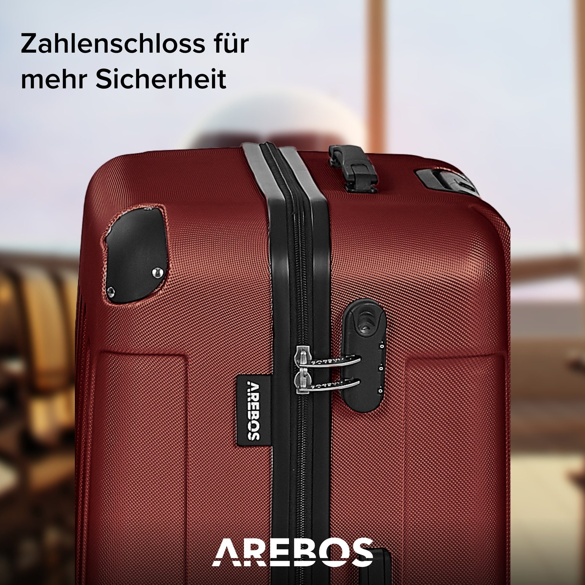 Arebos Kofferset Reisekoffer 4er Set Hartschalen Koffer Trolley S-M-L-XL-Set, 4 Rollen, (Set, Rot), Teleskopstange