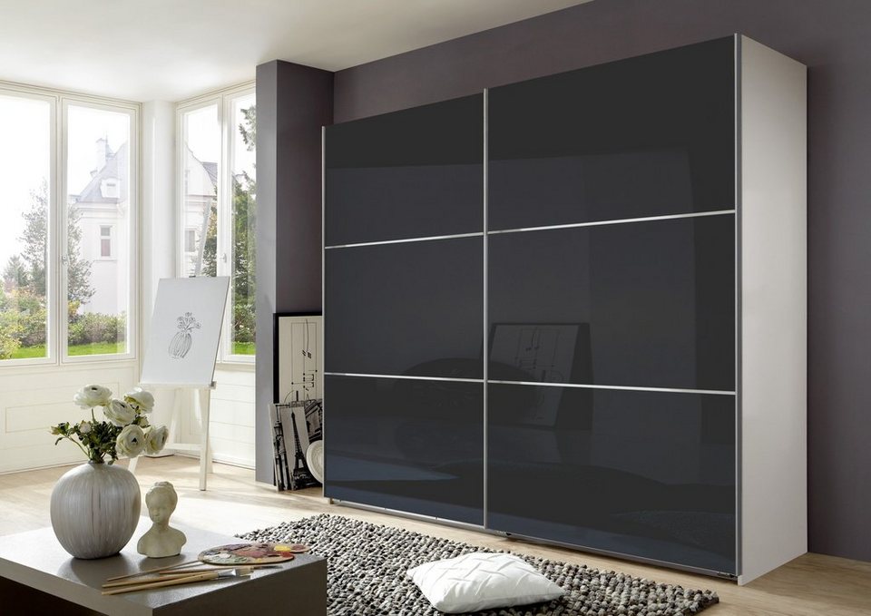 freiraum Schwebetürenschrank Escape (BxH: 250x236 cm) in GLAS GREY mit 2  Türen und 6 Einlegeböden, Artikel wird zerlegt mit Aufbauanleitung geliefert