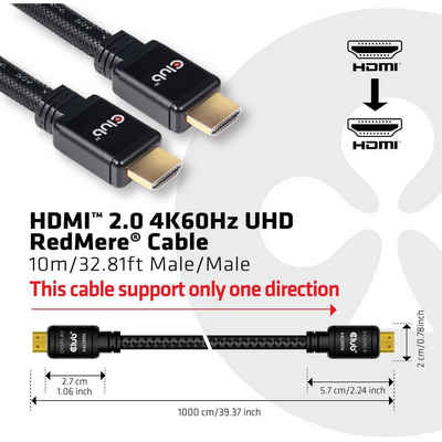 CLUB3D Club 3D HDMI™ 2 4K60Hz RedMere® Kabel 10 meter HDMI-Kabel, (10.00 cm), Flammwidrig, High Speed-HDMI