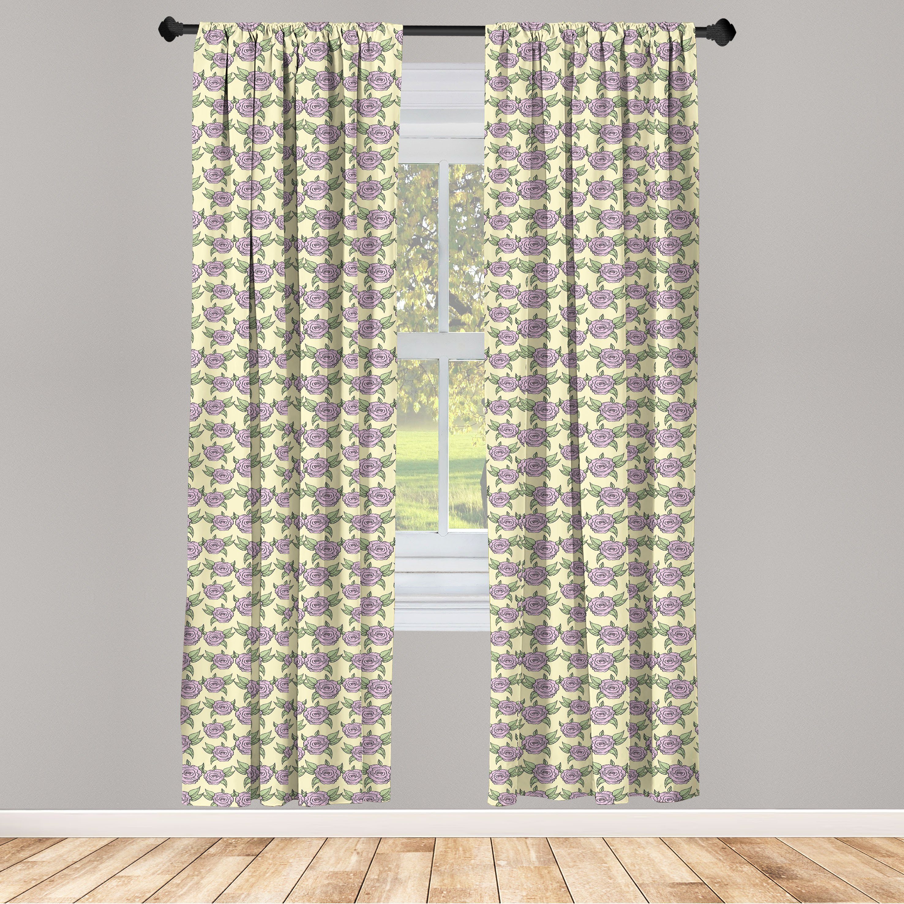 Gardine Vorhang für Wohnzimmer Schlafzimmer Dekor, Abakuhaus, Microfaser, Romantisch Pastell-Rosen-Blätter