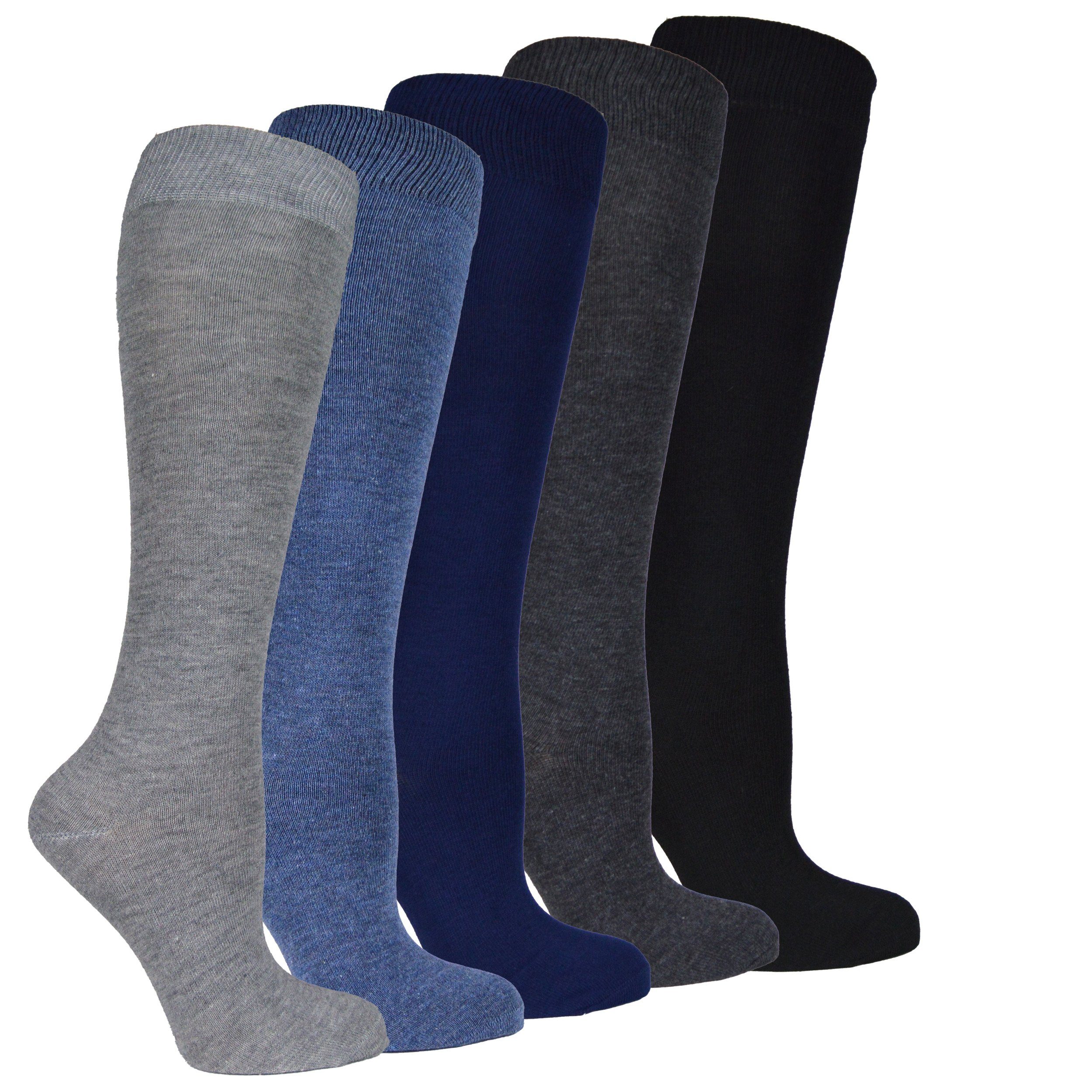 Socked Kniestrümpfe Herren (6 Paar) Baumwolle, lange Socken, guter Halt, Uni / Karo-Muster