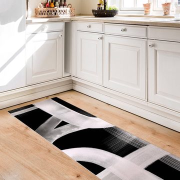 Läufer Teppich Vinyl Flur Küche Modern funktional lang modern, Bilderdepot24, Läufer - schwarz weiß glatt