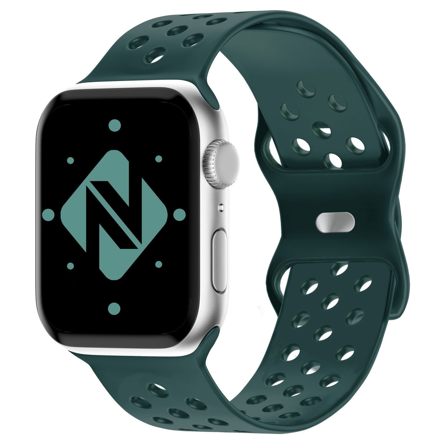 Nalia Smartwatch-Armband Apple Watch 38mm/40mm/41mm, Gelochtes Silikon Ersatzband / für Sport Fitness Uhr / Atmungsaktiv Dunkelgrün