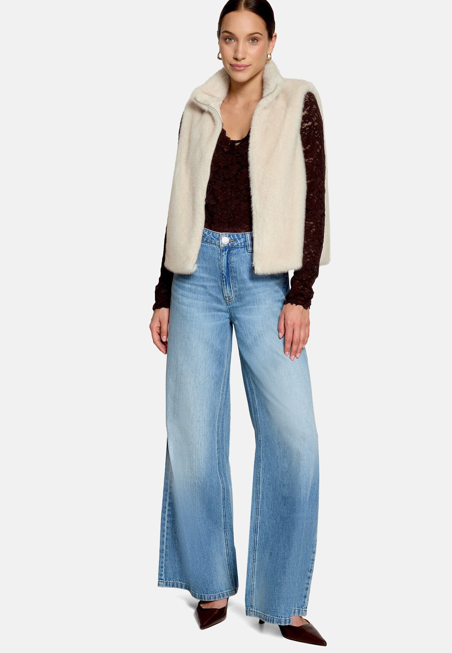 Zero Plüschweste Damen Fur-Weste mit hohem Kragen Material