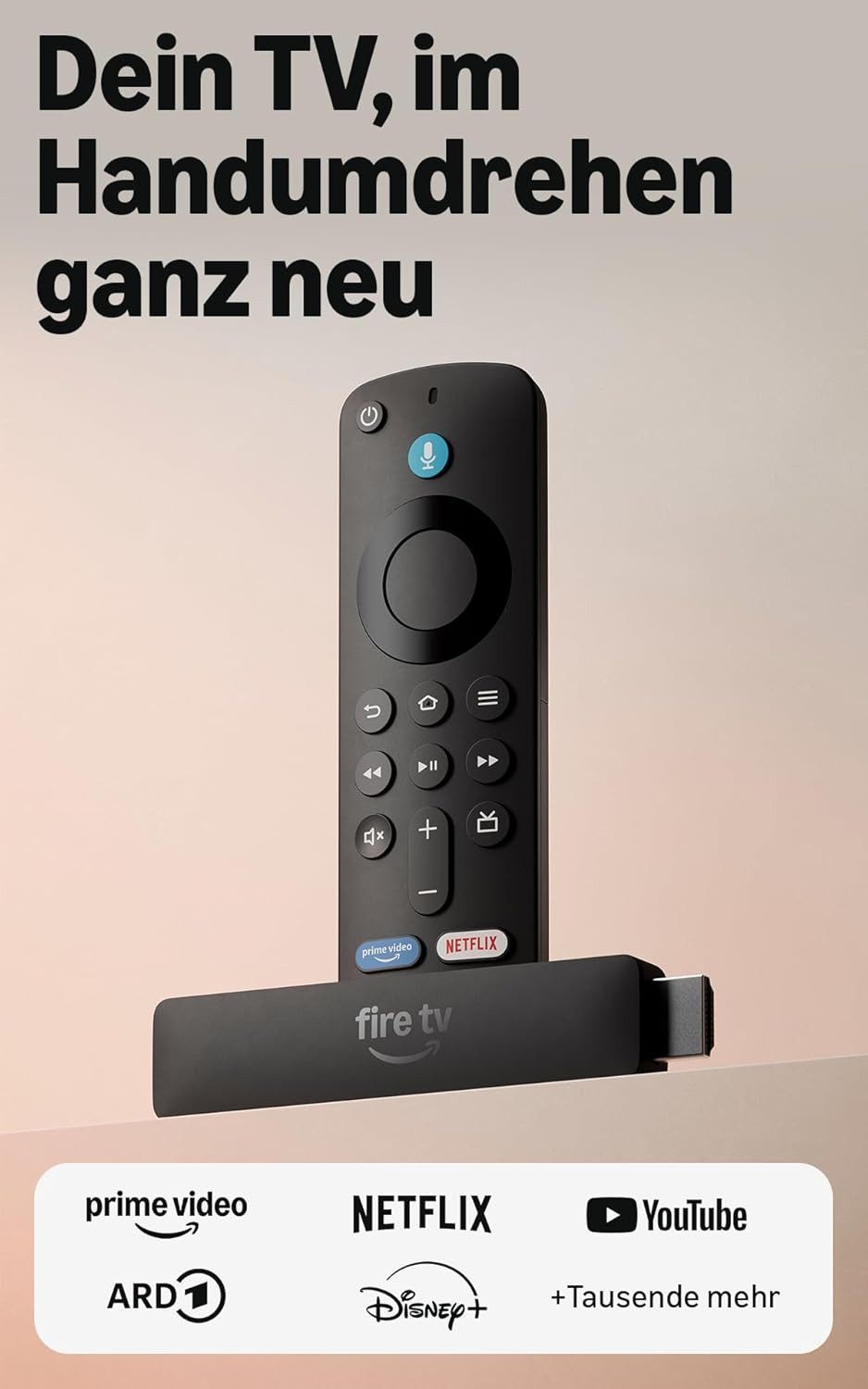 Amazon Streaming-Stick Fire TV Stick HD (neueste Generation) Live-TV - Sprachfernbedienung, Free- und Live-TV-Inhalte, Alexa-Sprachfernbedienung, Strom über TV